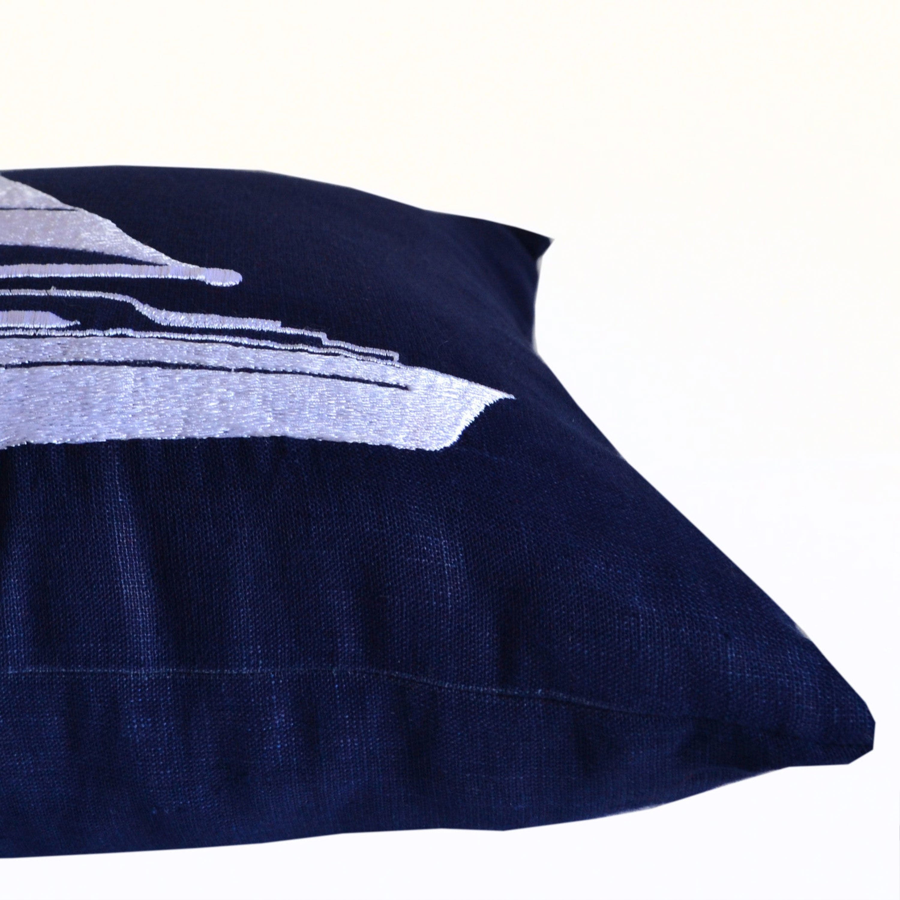 Decorative Pillow Nautical Vibe Yacht Motif In Navy Blue Linen