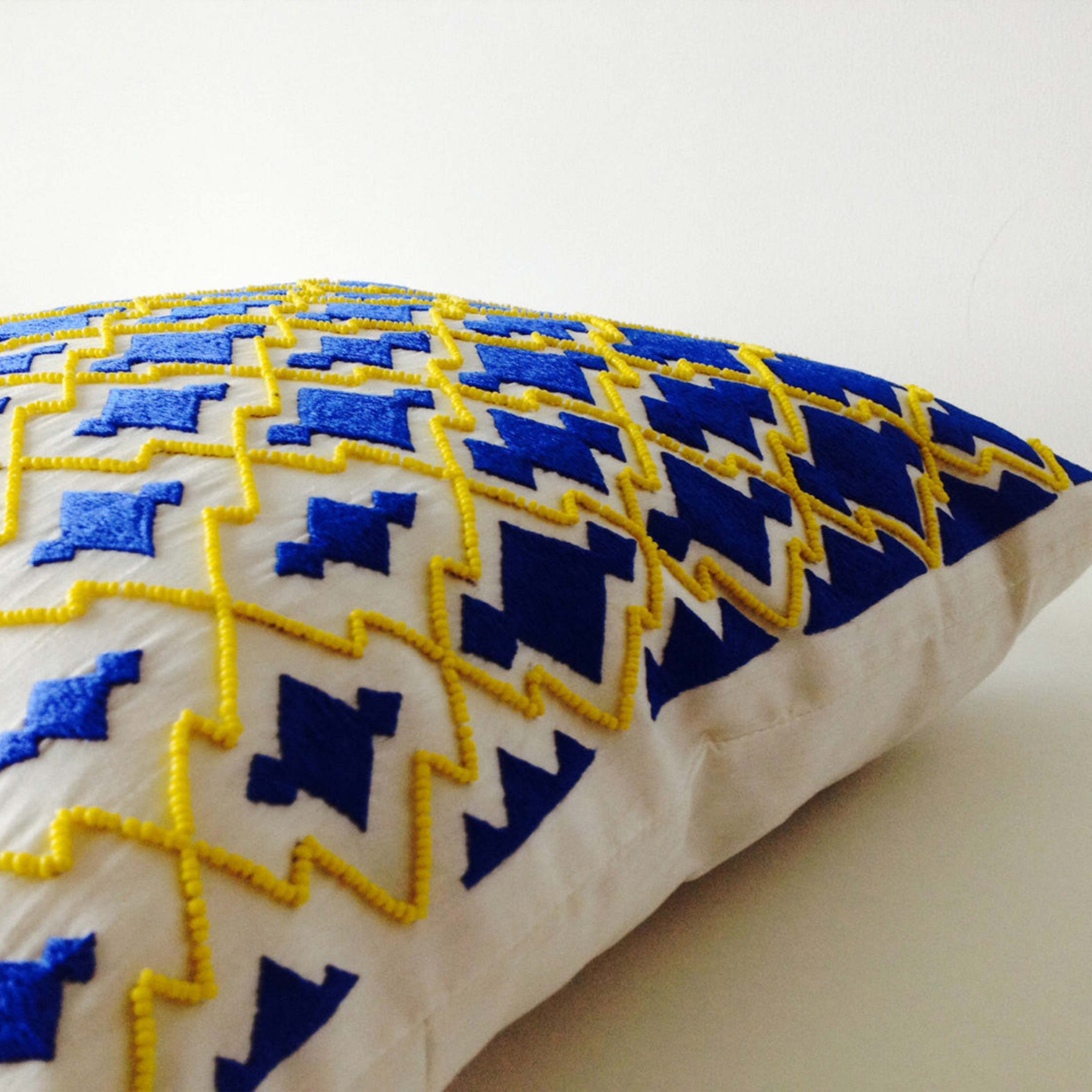 Royal Blue Yellow Bishi Pillow Cover