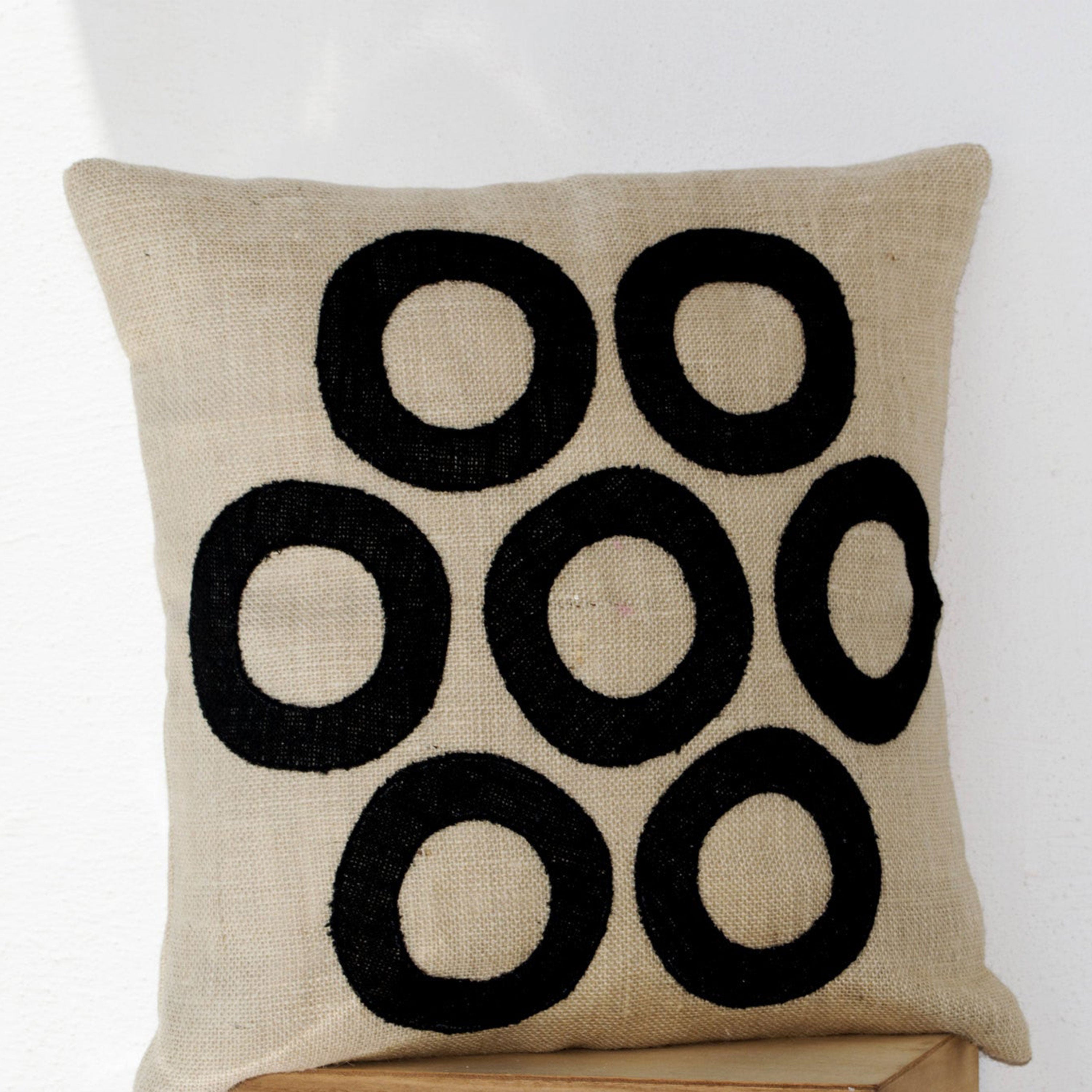 Ivory Pillows - Black Geometric Throw Pillows - Burlap Pillow - Decorative applique cushion cover- Cream Black pillow - gift pillow 16X16