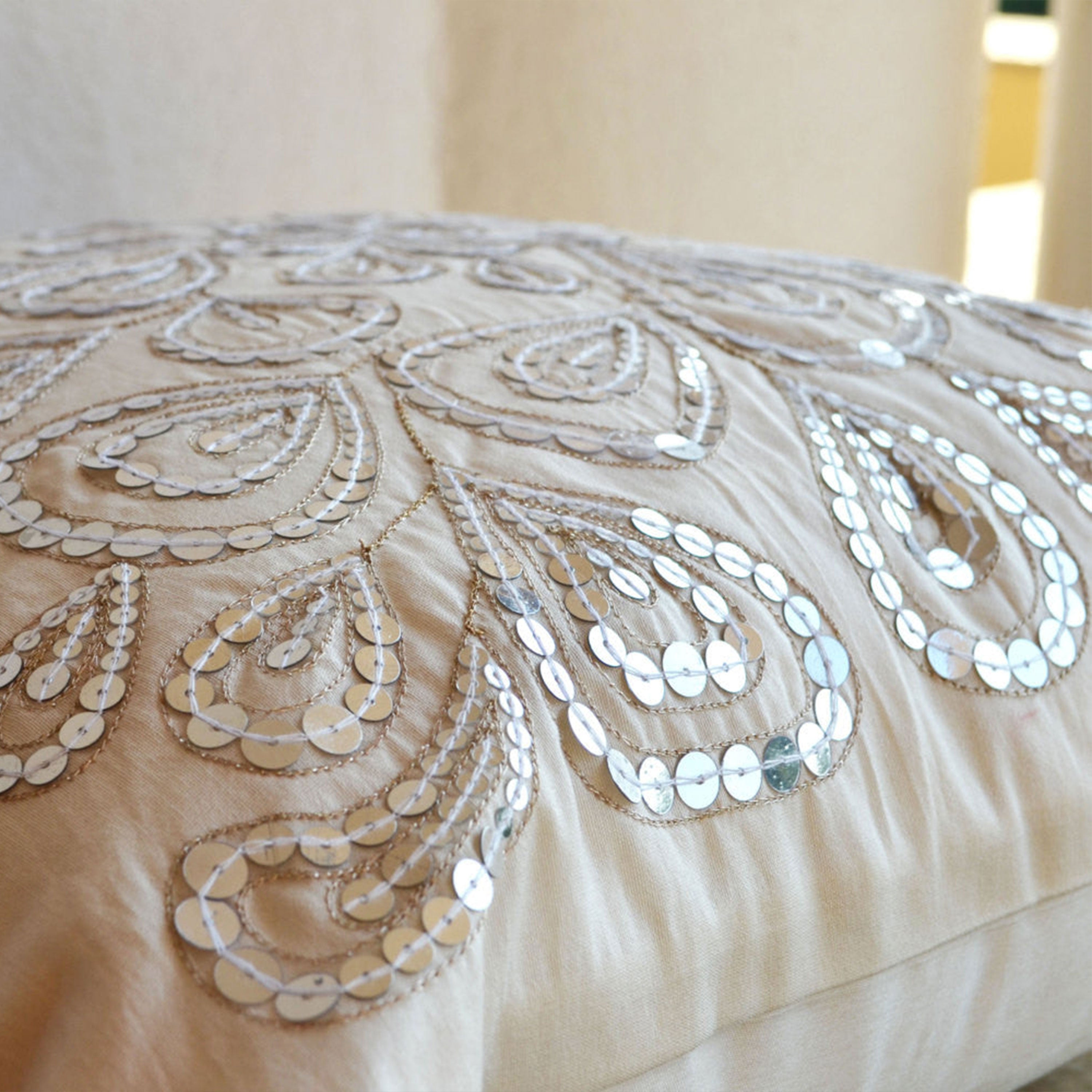 Ivory Sequin Throw Pillow Cover - Sparkly Cushion for Spring/Summer Gift