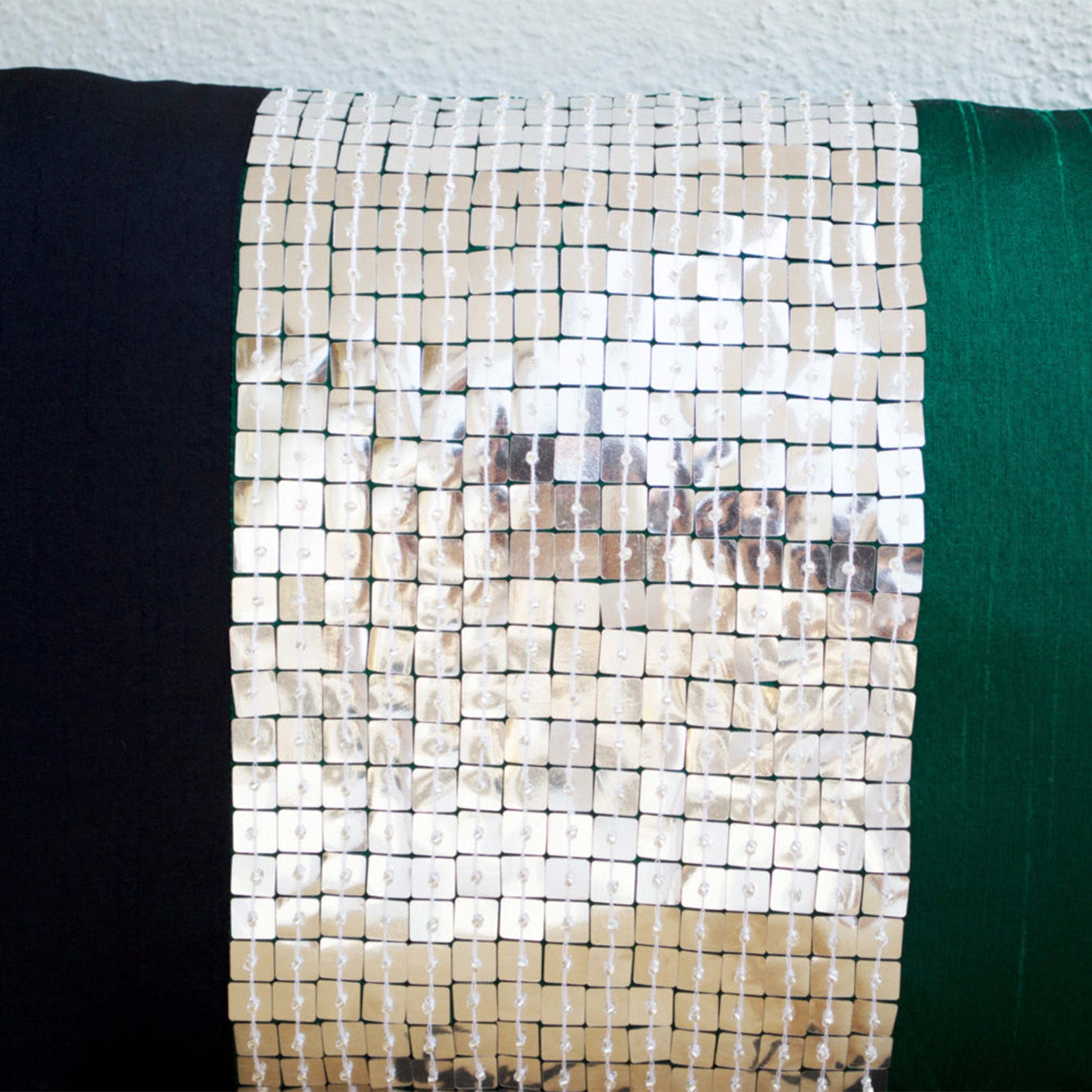 Throw Pillow -Emerald green, navy blue, silver color block silk sequin detail cushion -sequin pillow -12x20 Color block lumbar pillow- gift