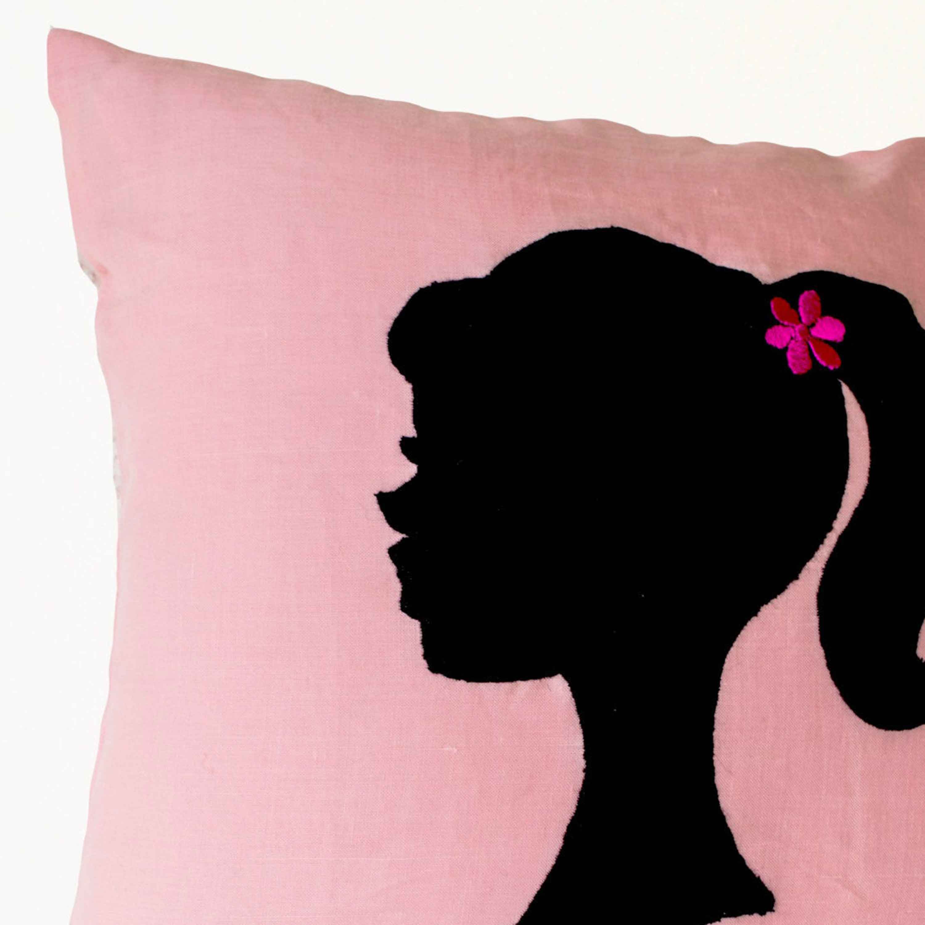 Pink Pillows- Girl Pillow- Light Pink Throw Pillows- Linen Pillow- Applique Pillow- Pink Black Pillow-16x16- Gift Pillow- Cute Throw Pillows