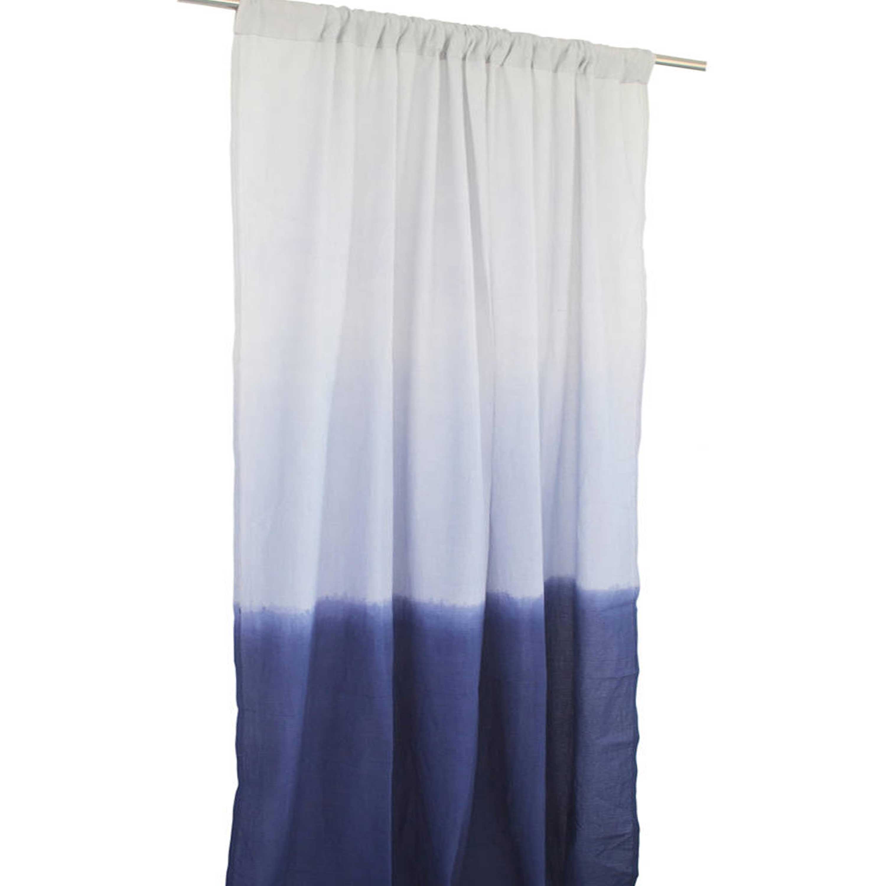 Bespoke navy and blue ombre cotton curtains, perfect for window treatments. Sheer, breezy, and ideal for modern bedroom or living room decor. Great for gifting.