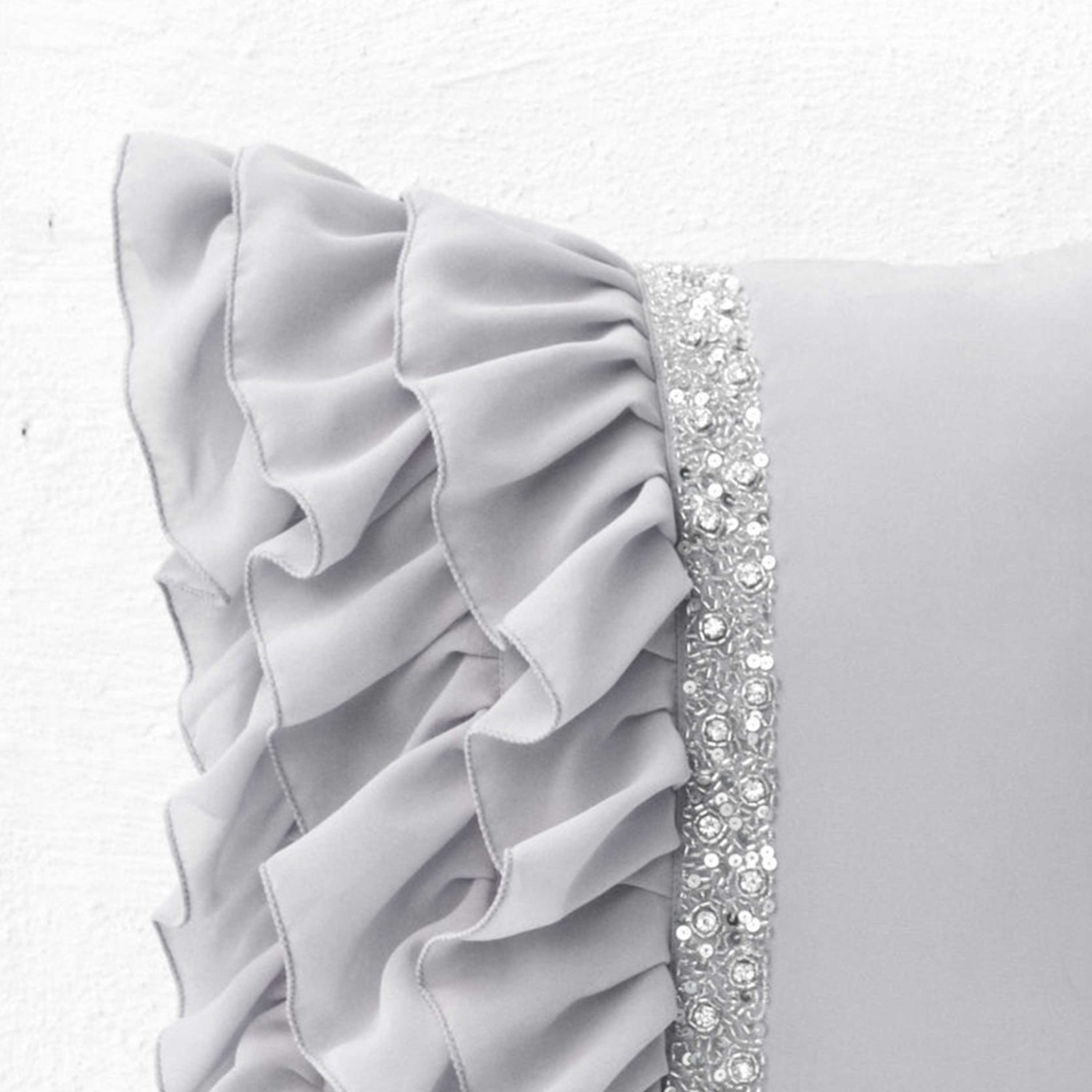 Silver grey ruffled sequin throw pillow - 16X16 Decorative Pillow - Gray cushion cover - Gift Pillow spring, summer