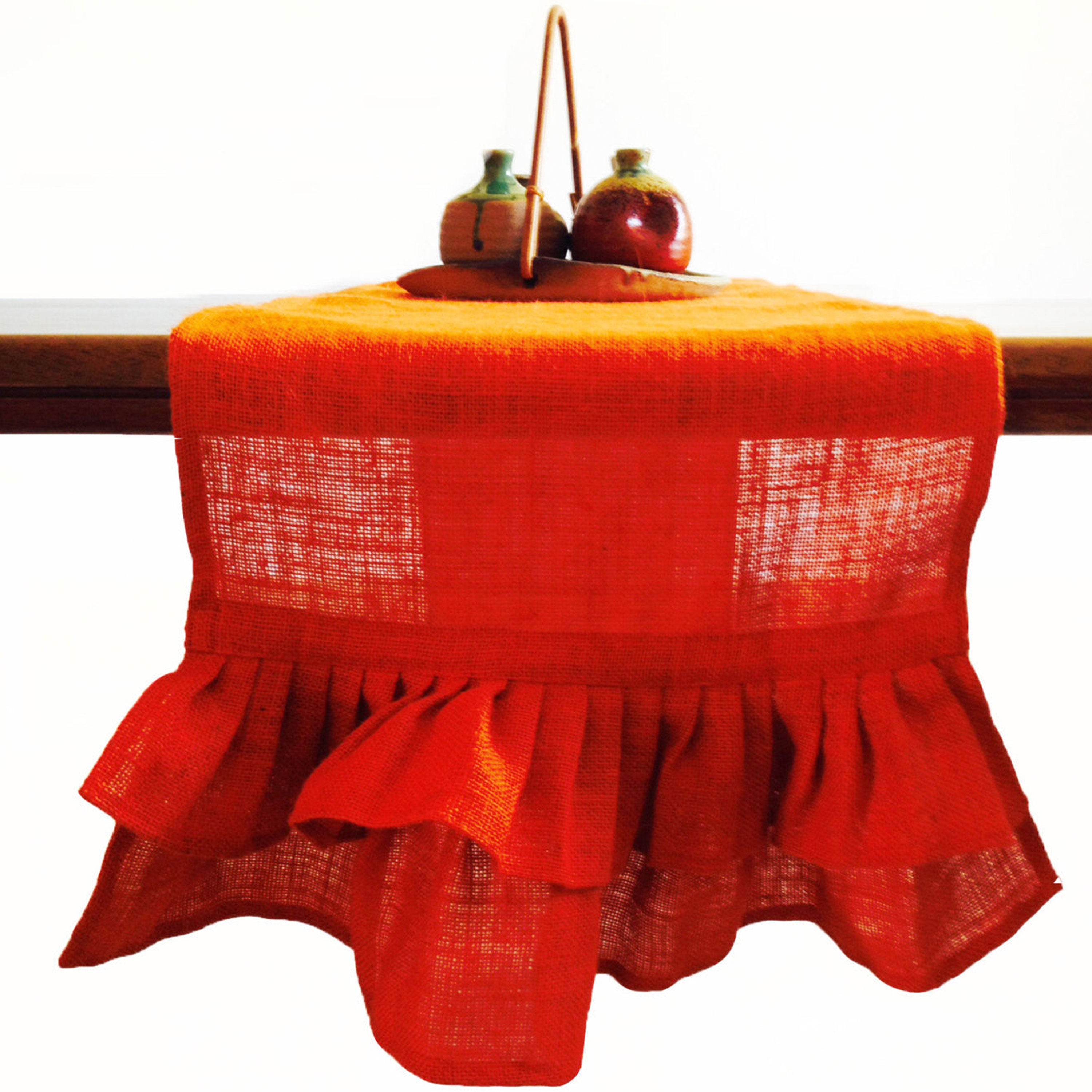 Orange Ruffled Burlap Table Runner -Ruffled Runner -Natural Ruffles Runner -Thanksgiving -Table -Autumn -Dining -Entertaining -Party -Gift