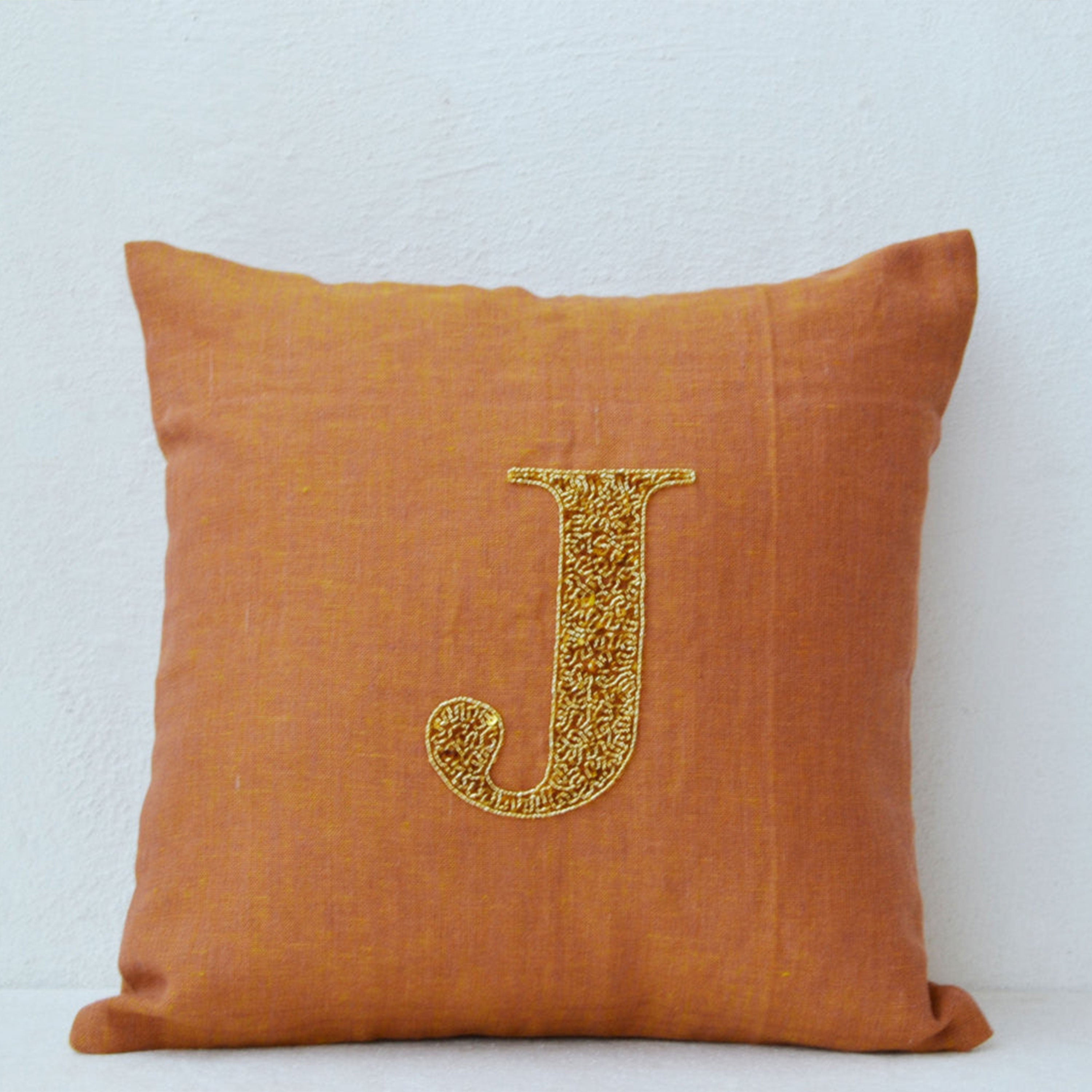 Monogram Pillow - Gold sequin cushion - Linen pillow - 16X16 accent cushion - Decorative pillow -gift pillow