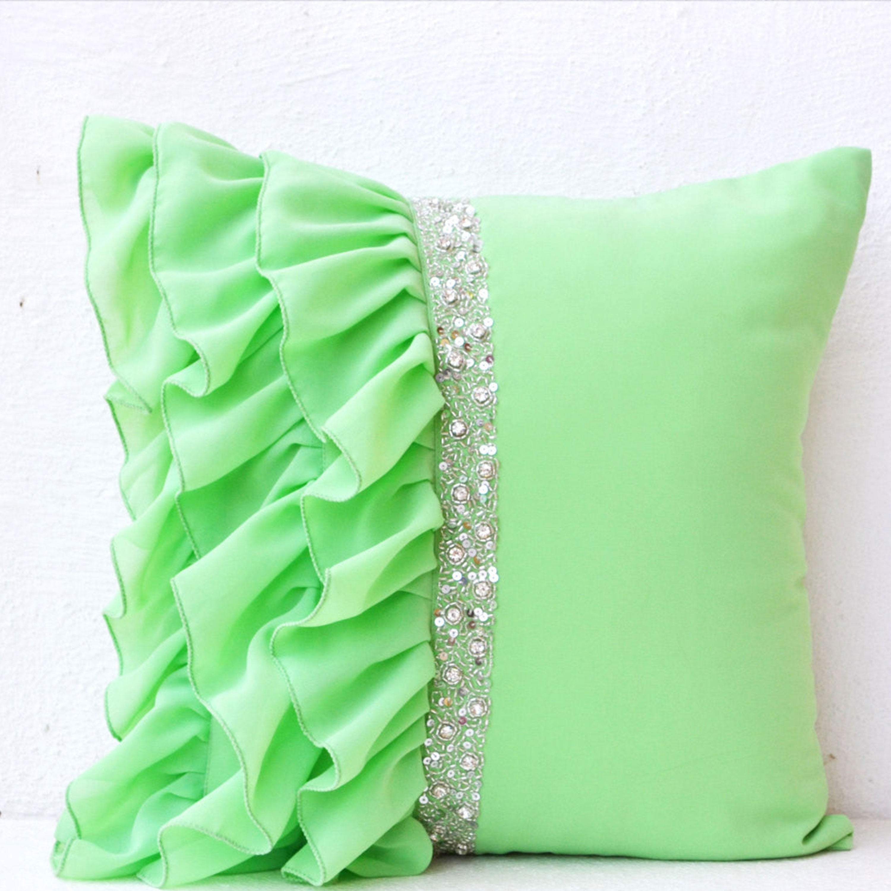 Green ruffled sequin throw pillow -16X16 Decorative Pillow- Green cushion cover- Gift pillow for Christmas , new year, wedding , Halloween.