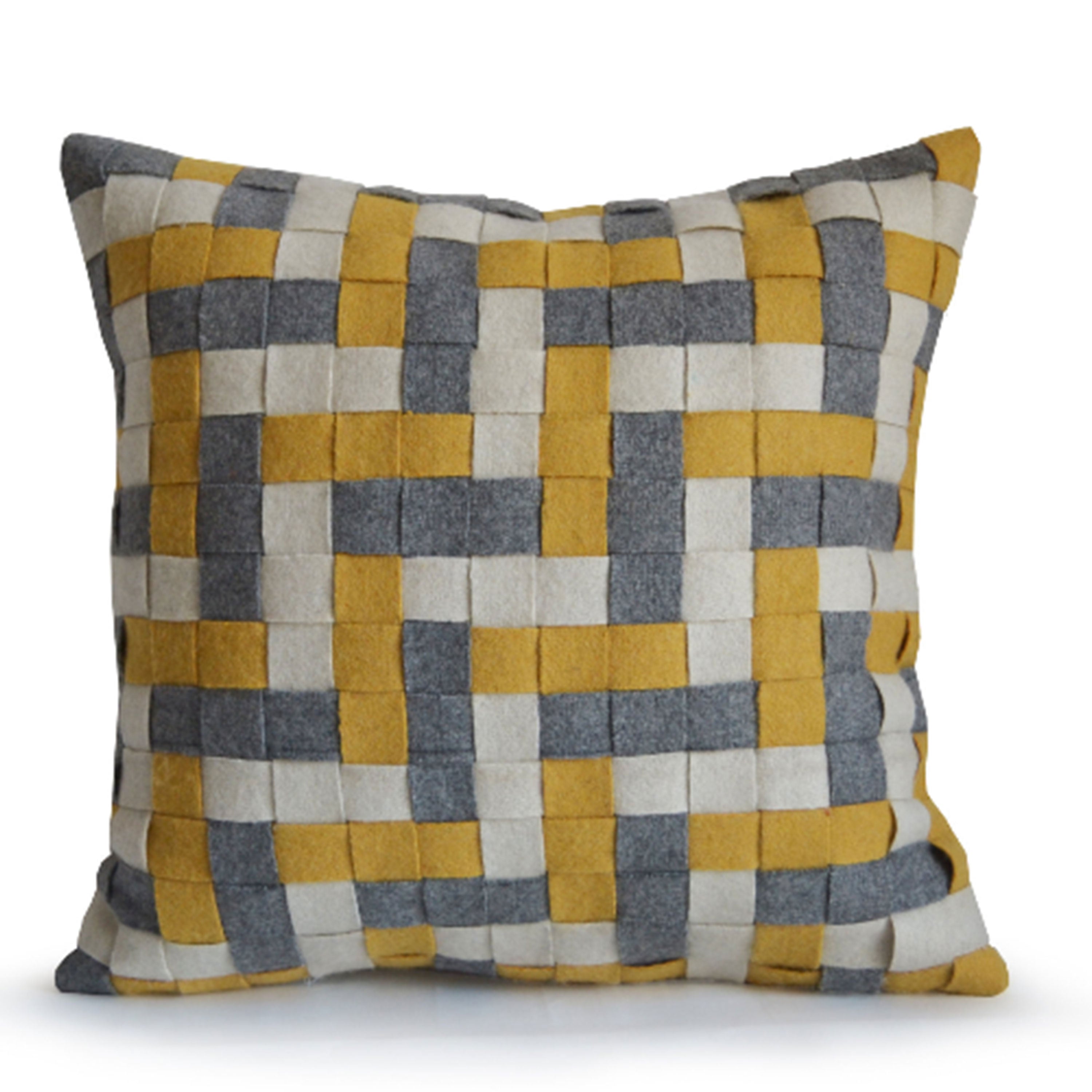Decorative Grey Yellow Ivory Felt Pillow Cover Accent Throw Pillow Gift Pillow Nursery Decor