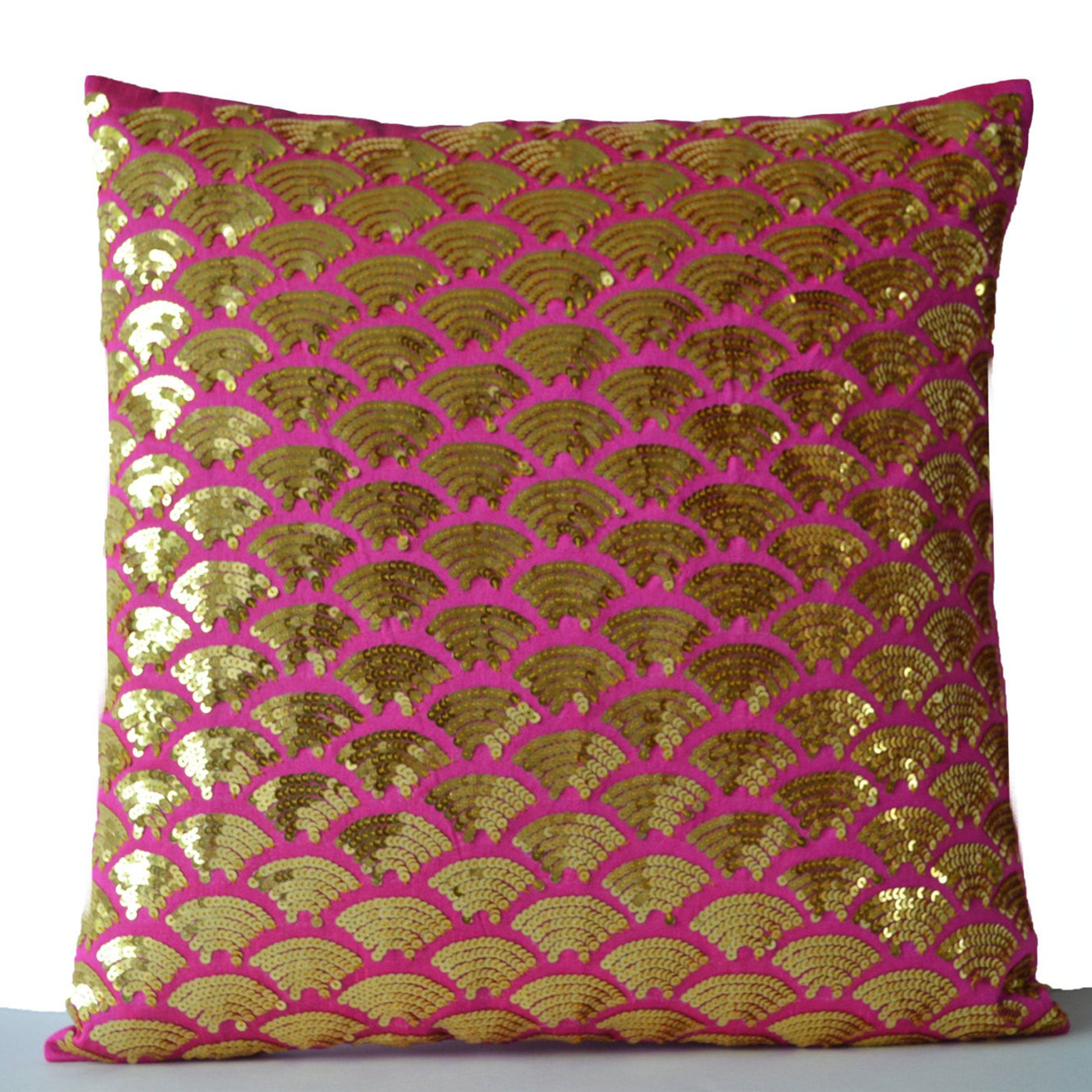 Gold Accent Sequin Throw Pillow Cover Shiny Pillow