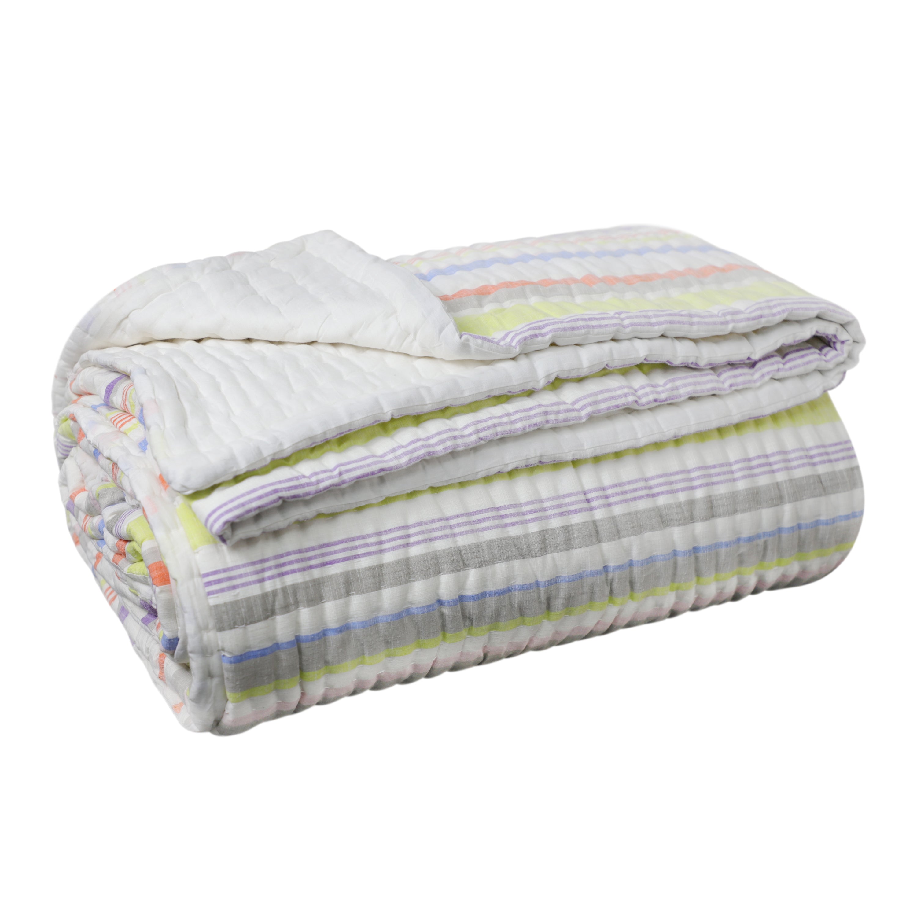 Cozy multicolored striped cotton quilt, inviting for a relaxing nap. Shop now! Get free shipping worldwide.