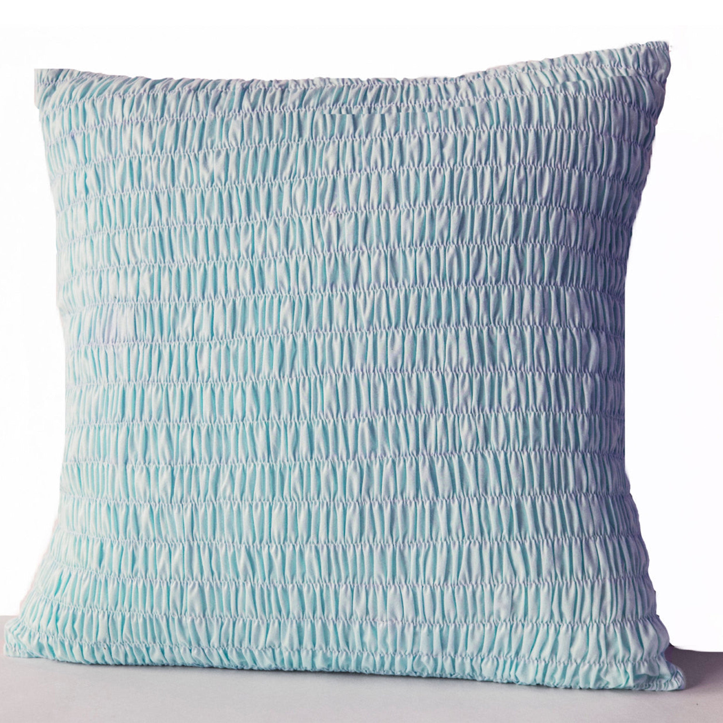 Light Blue Cotton Pillow -Ruched blue pillow
