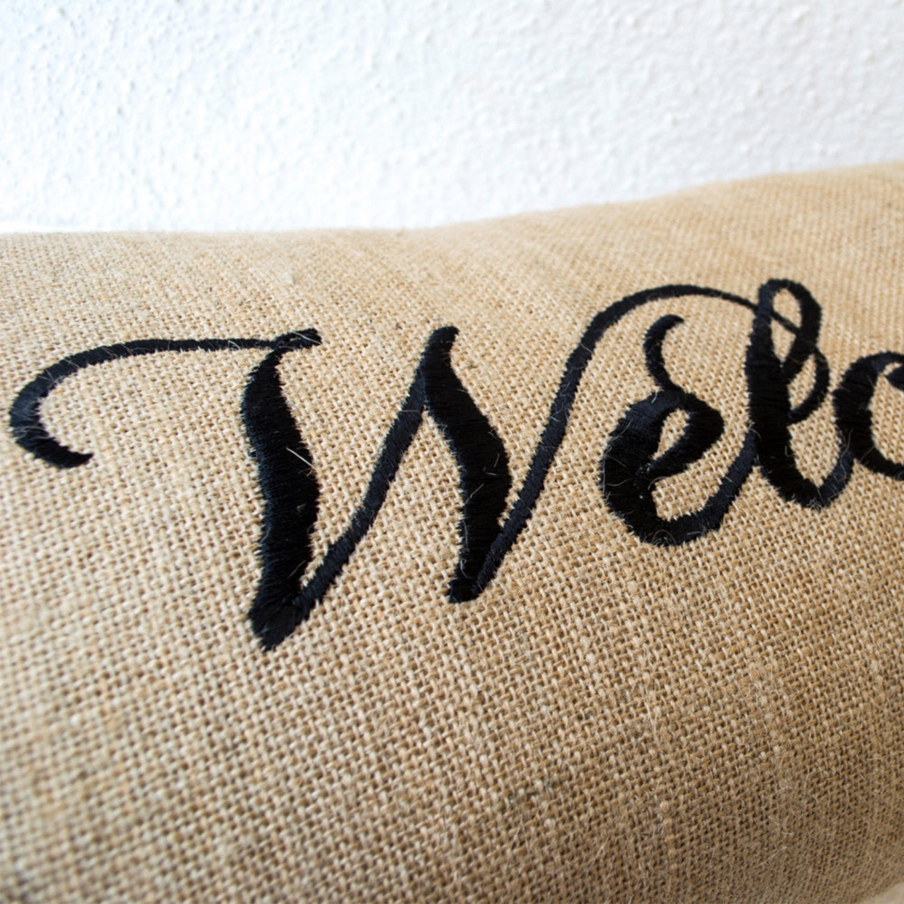 Welcome Burlap Lumbar Throw Pillow