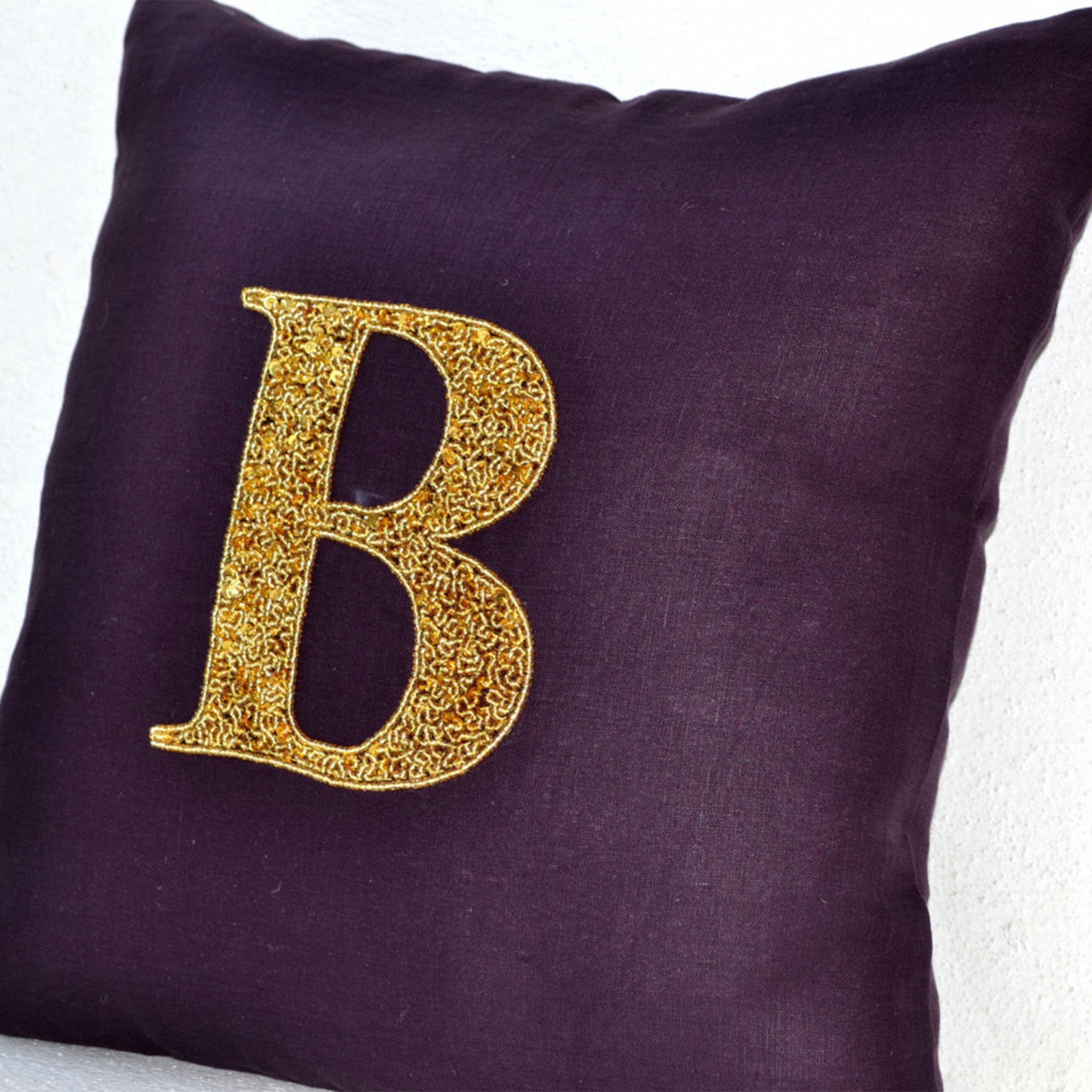 Monogram Pillows - Personalized throw pillows - Gold sequin cushion - Premium Linen pillow -16X16 accent cushion -Mother's day gift pillow