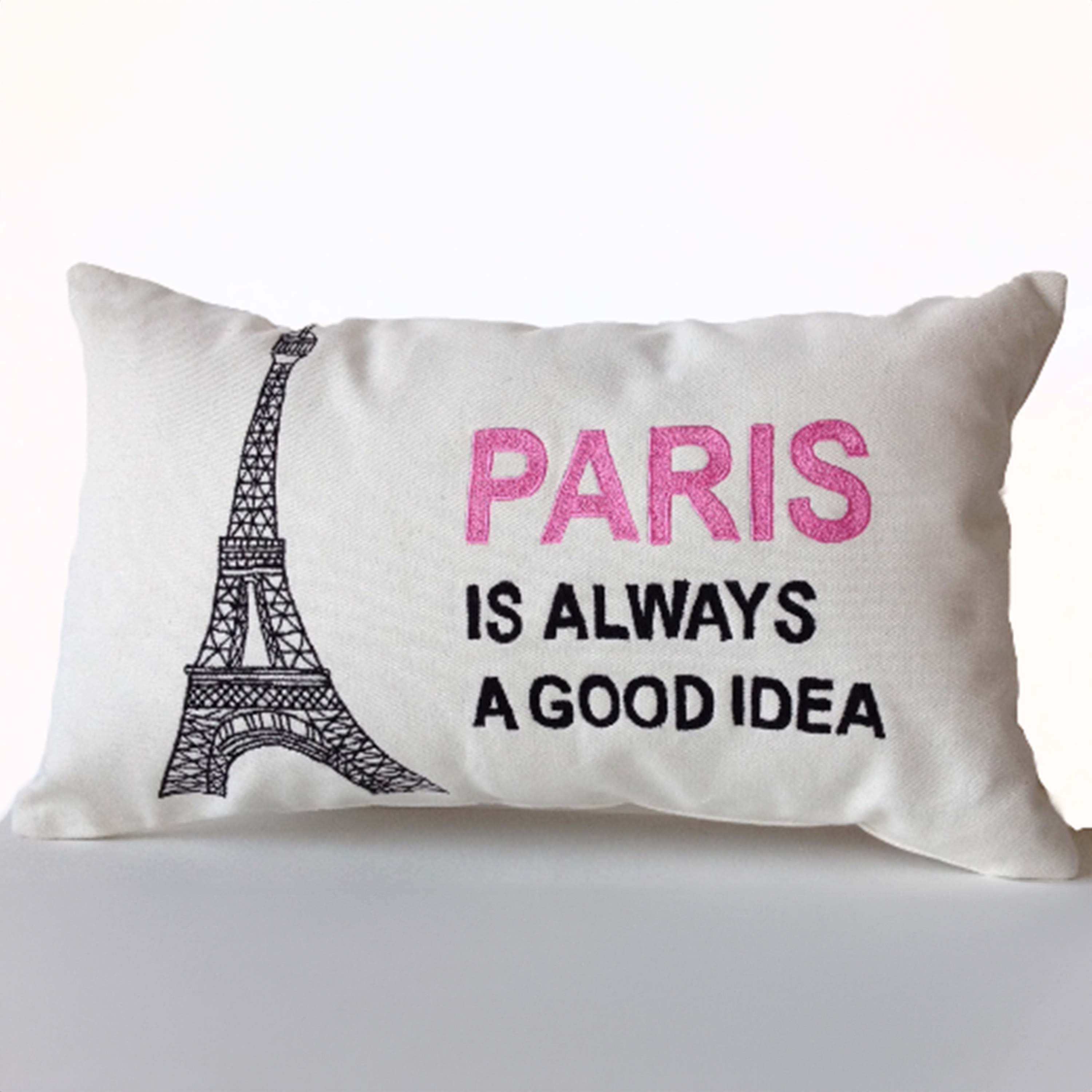 Throw Pillow Cover Eiffel Tower Embroidered in Pink and Black Gift for Her Wedding Anniversary