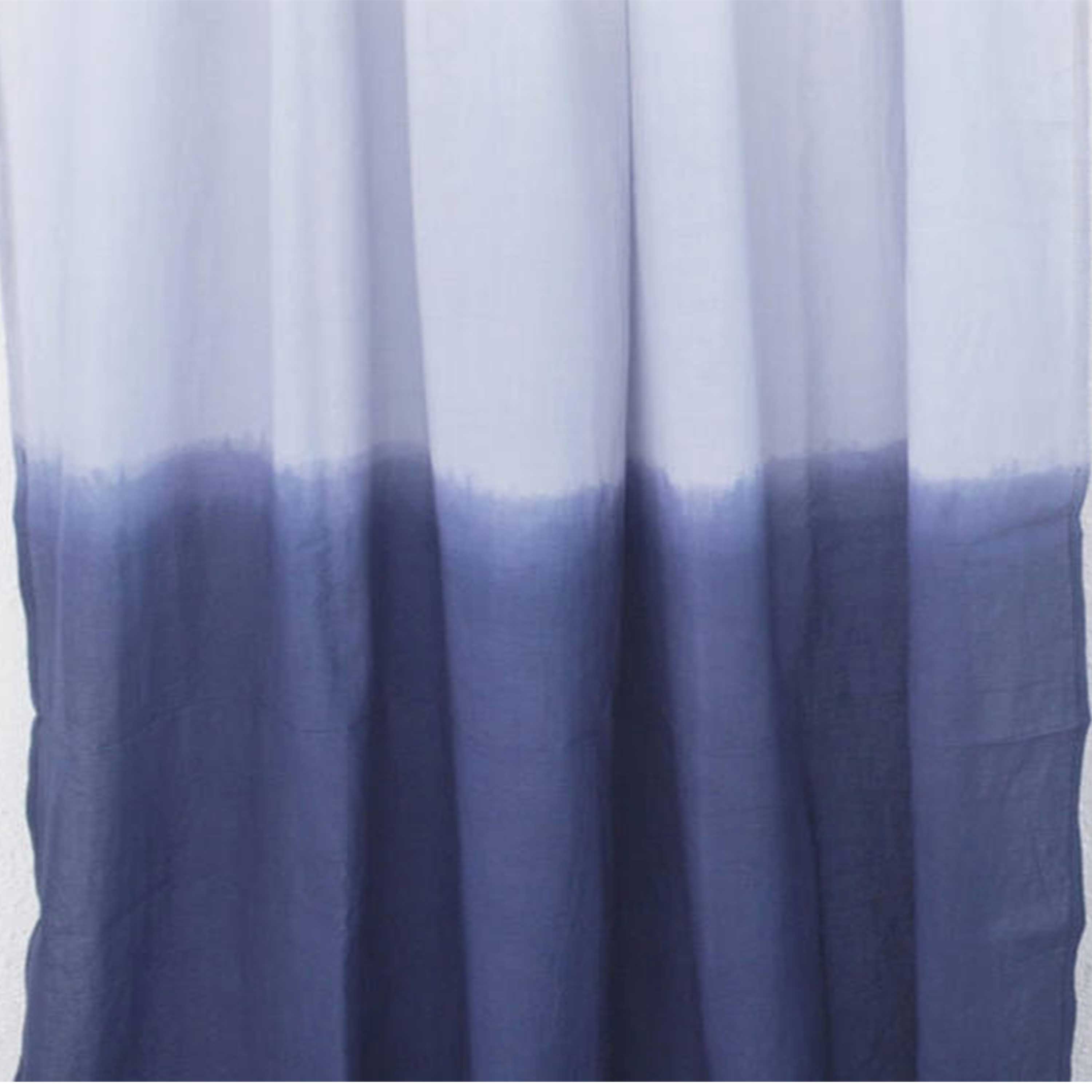 Bespoke navy and blue ombre cotton curtains, dip-dyed for consistent color. Rod pocket, 3-inch fold, machine washable, and iron-friendly for easy care.
