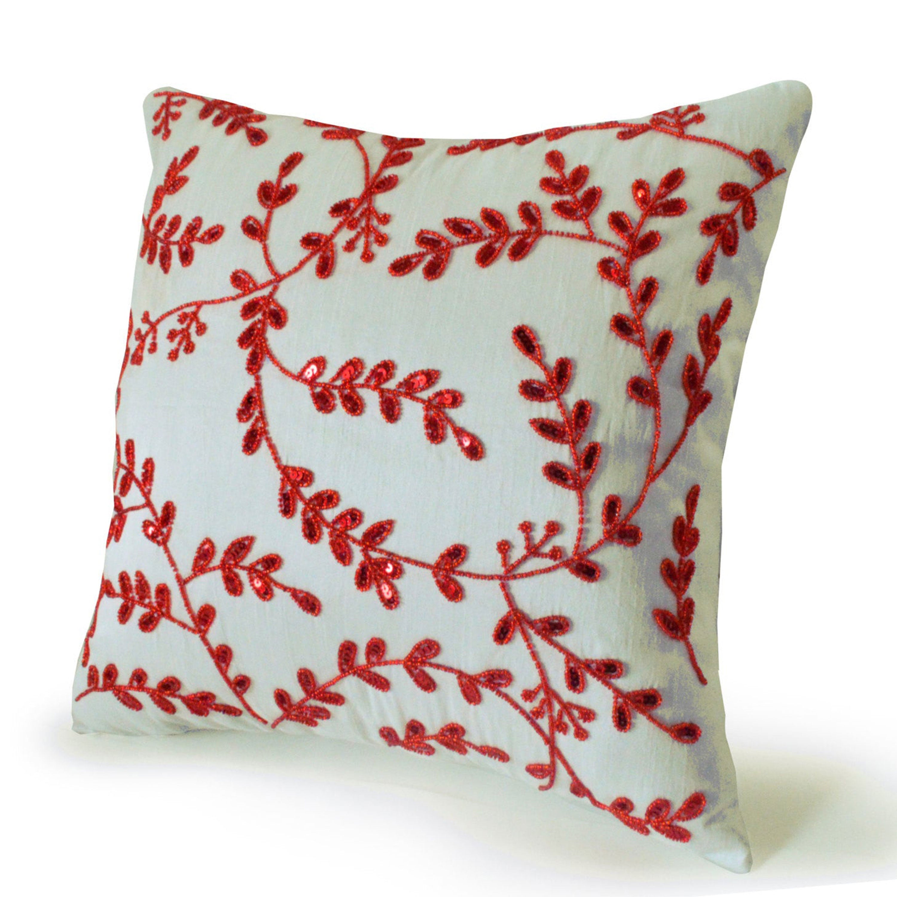 Ivory Throw Pillow Cover with Red Embellishment