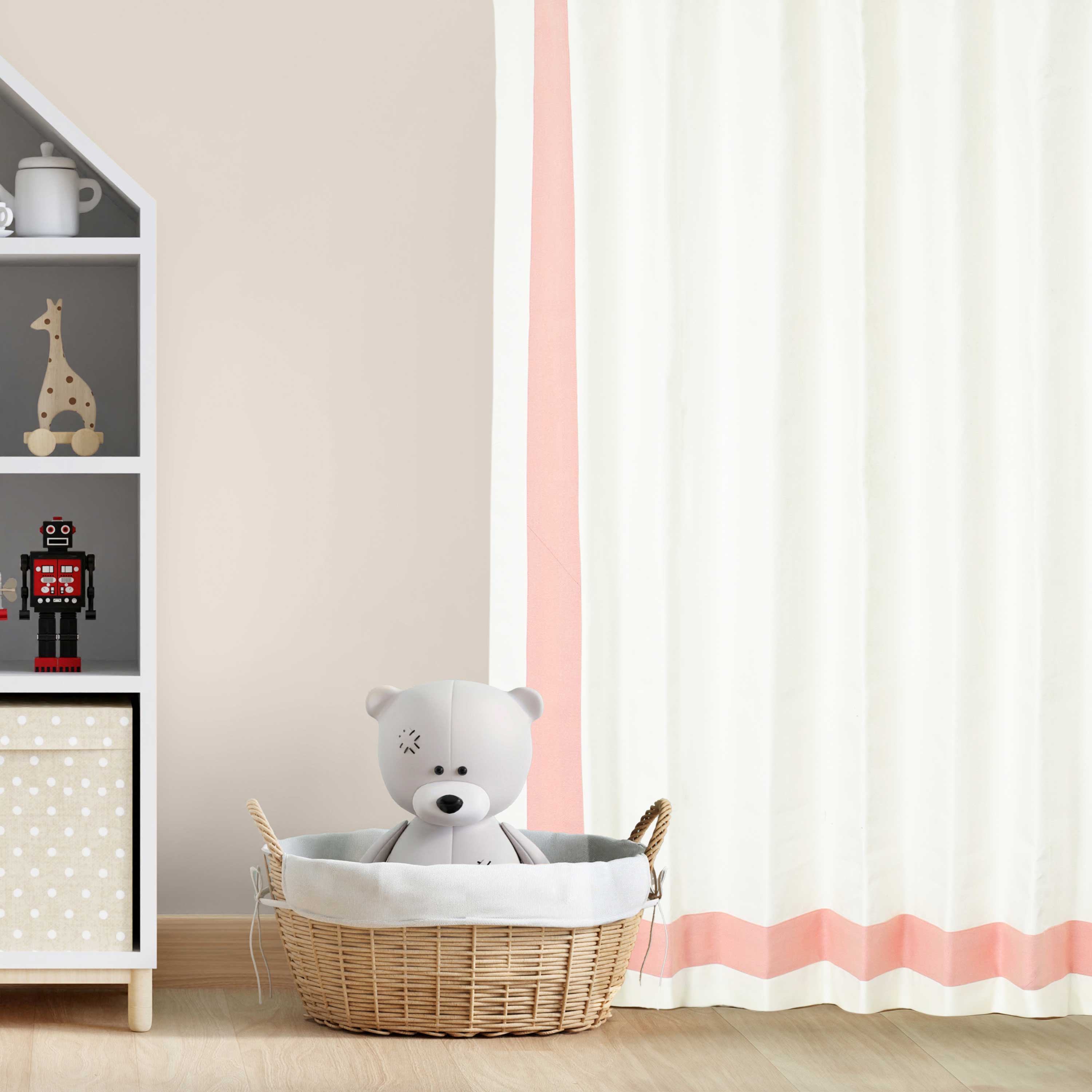 "Handcrafted cotton blend curtains with colorful trim, light-filtering or blackout options. Perfect for any room, customizable colors & sizes for stylish comfort."