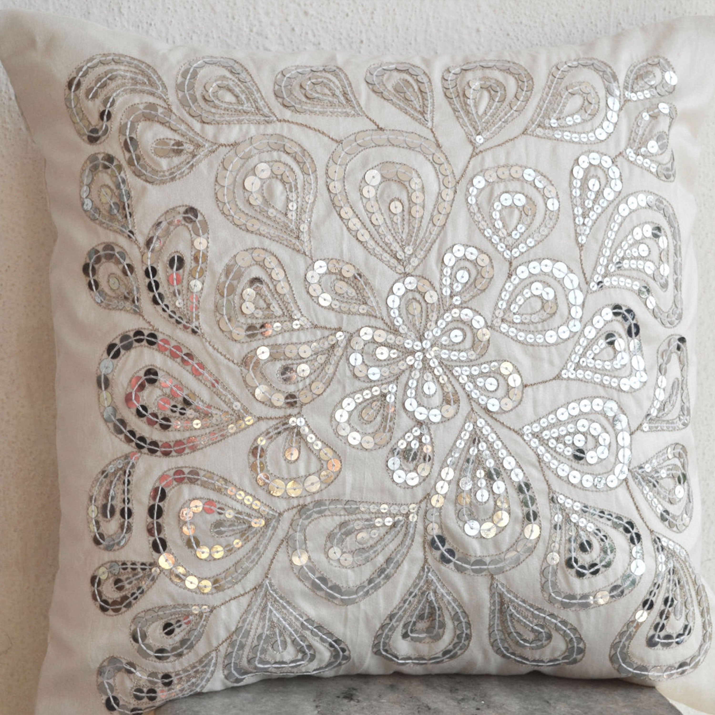 Ivory Sequin Throw Pillow Cover - Sparkly Cushion for Spring/Summer Gift