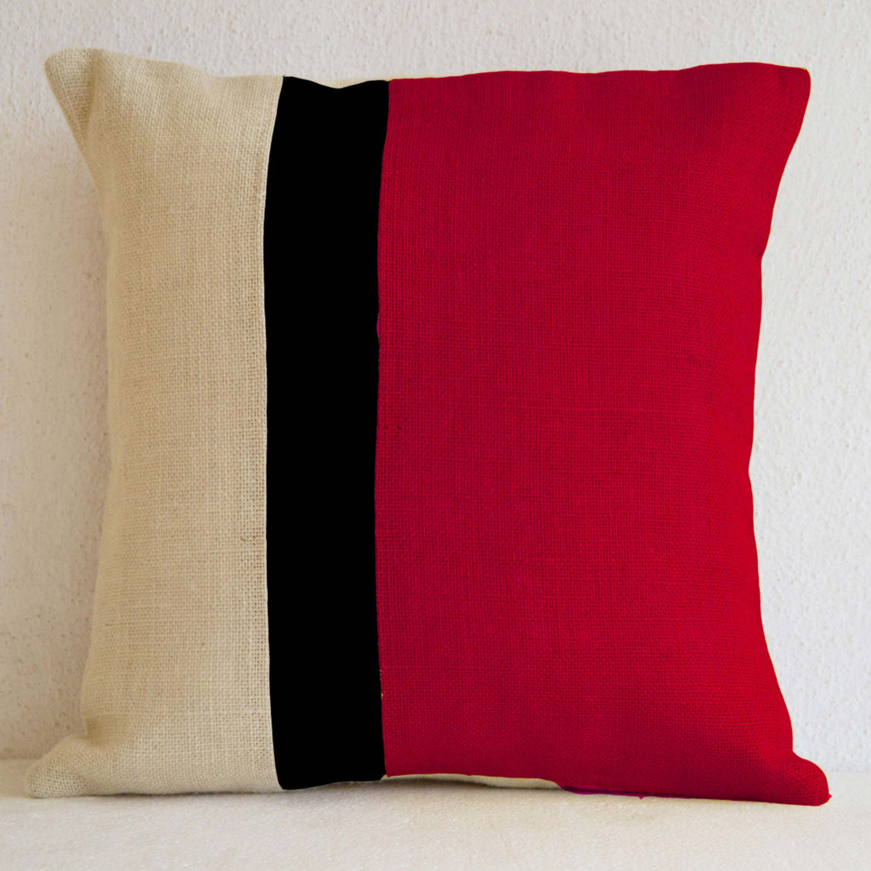 Red Pillow - Burlap Pillow color block - Red Decorative cushion cover- Spring Throw pillow gift 16X16 - Red Euro Sham