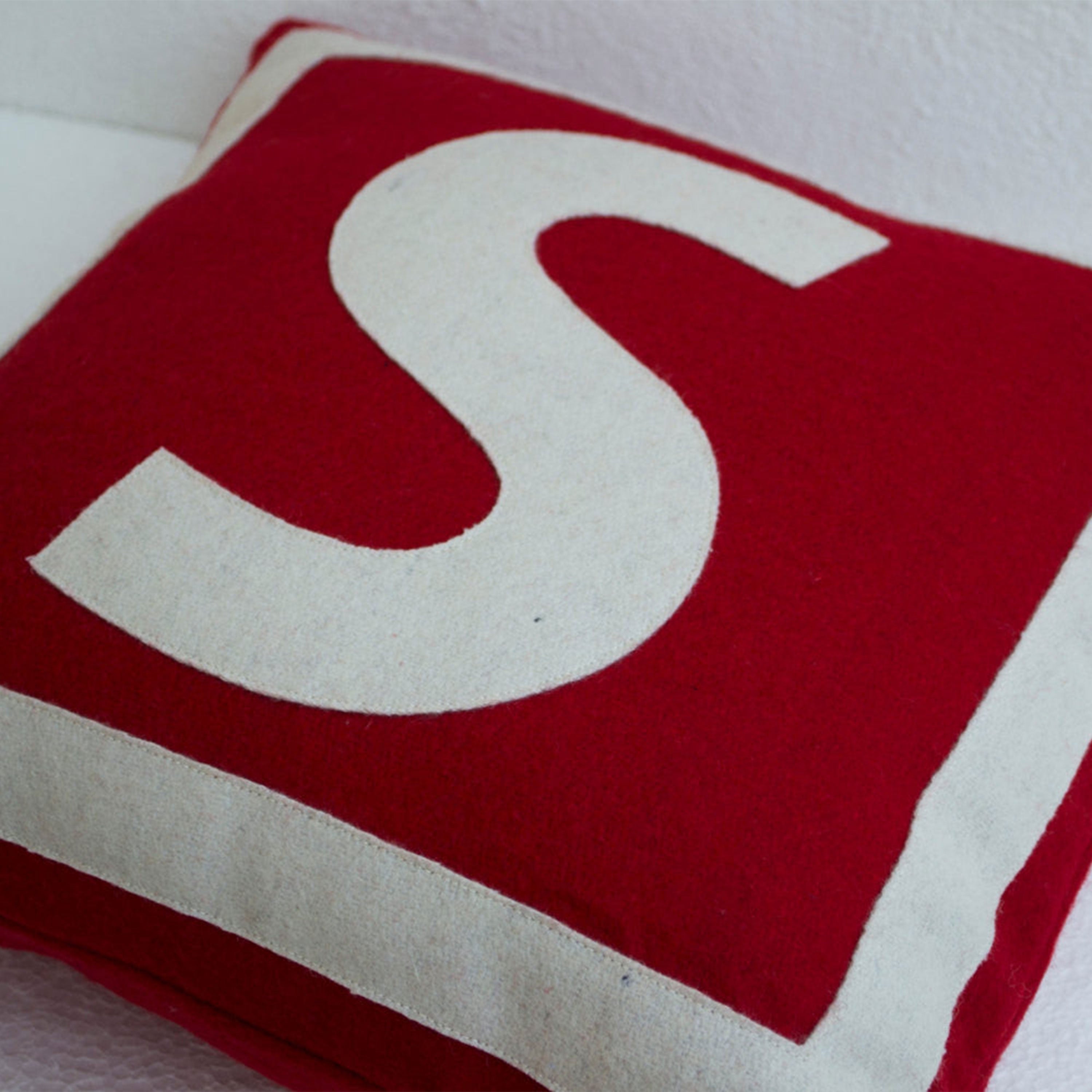 Monogrammed Decorative Pillow -Throw Pillow Cover- Red, Cream Felt Custom Cushion- Alphabet Cushion- Gift 16x16- Kids- Anniversary- Birthday