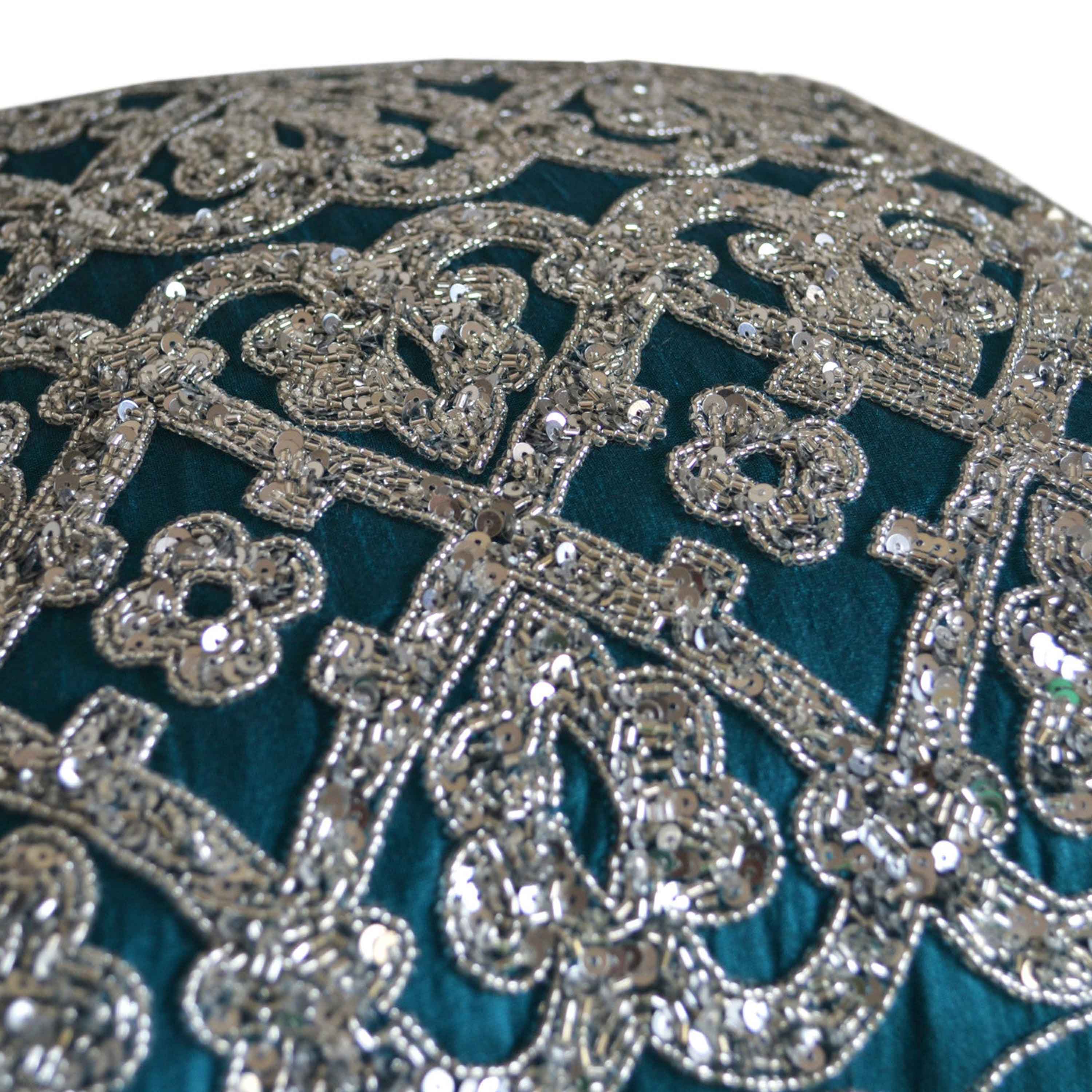 Sparkling Silver Sequin Teal Throw Pillow Cover