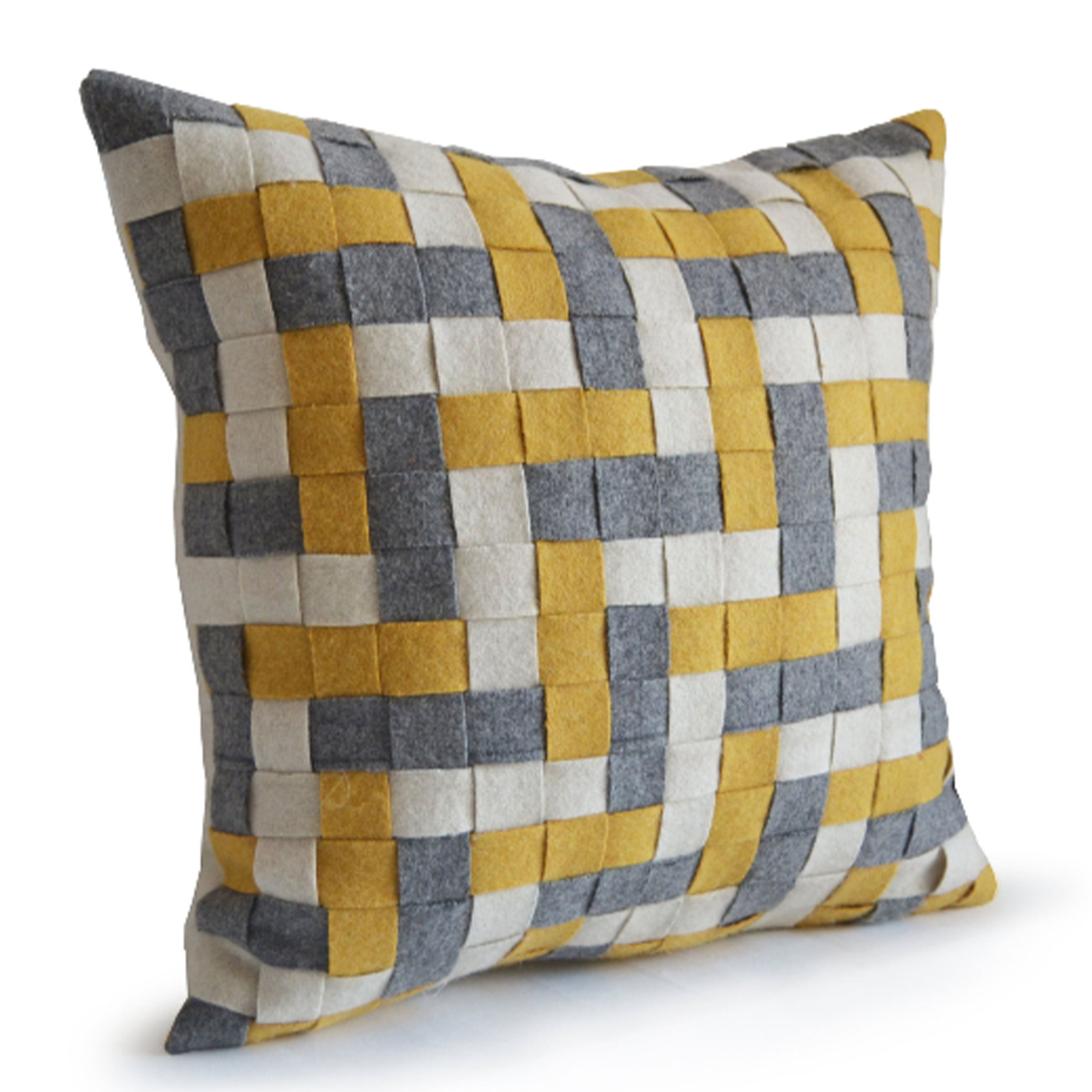 Decorative Grey Yellow Ivory Felt Pillow Cover Accent Throw Pillow Gift Pillow Nursery Decor