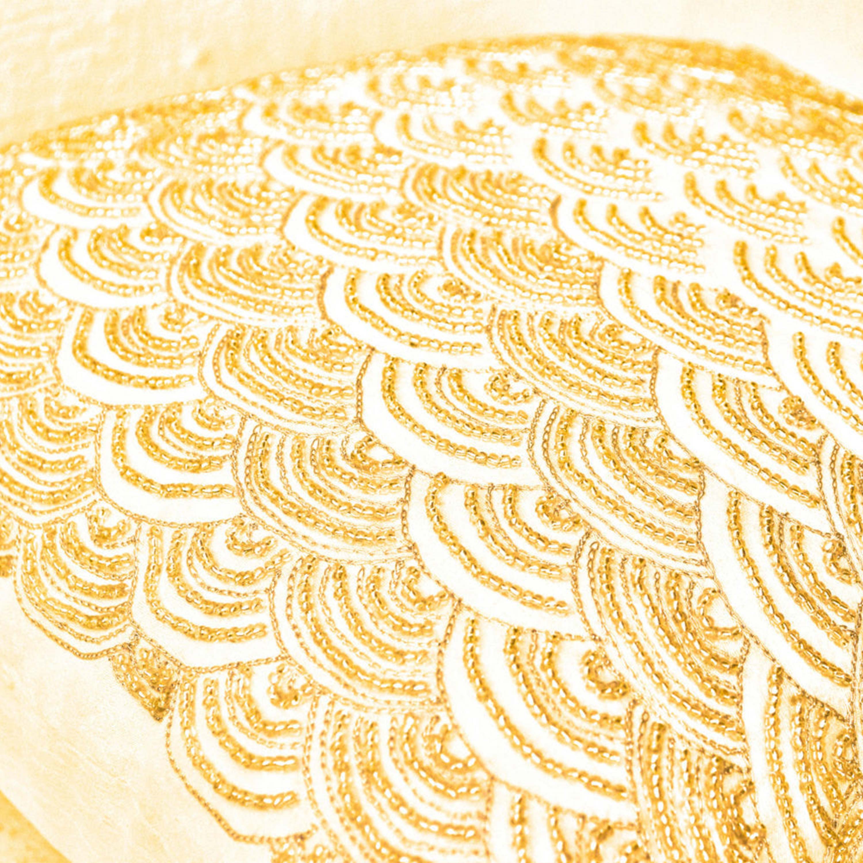 Rich Gold Beads On Cream Silk Throw Pillow Covers, Glamorous Gold Shimmering Metallic Scales Sashiko Cushion