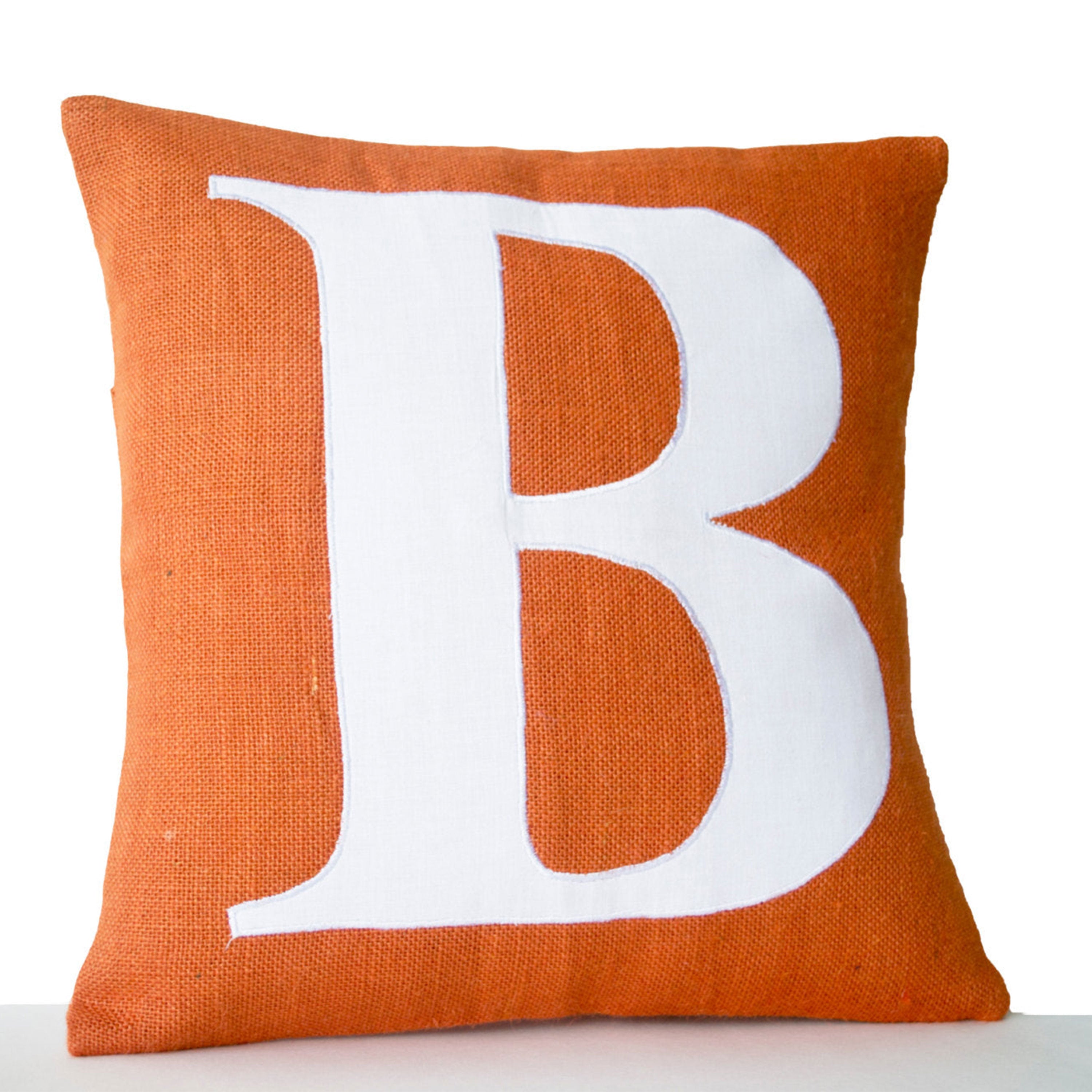 Monogram Pillow Cover, Initial Pillow Orange White Typography Pillow