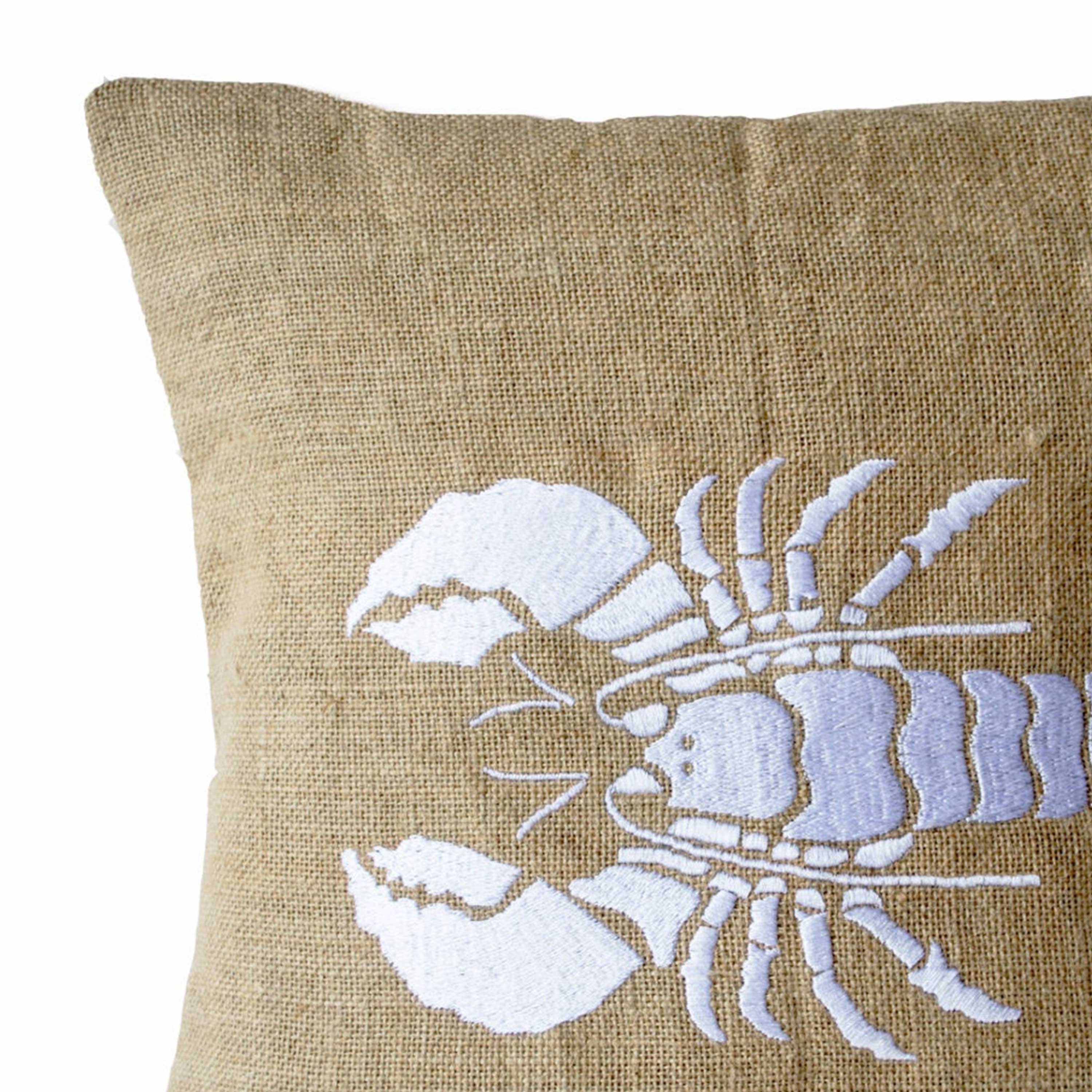 Sea pillow Cover- Embroidered lobster pillow- Burlap pillow- White lobster throw pillow- Gift- Bedding- White cushion- Oceanic pillow
