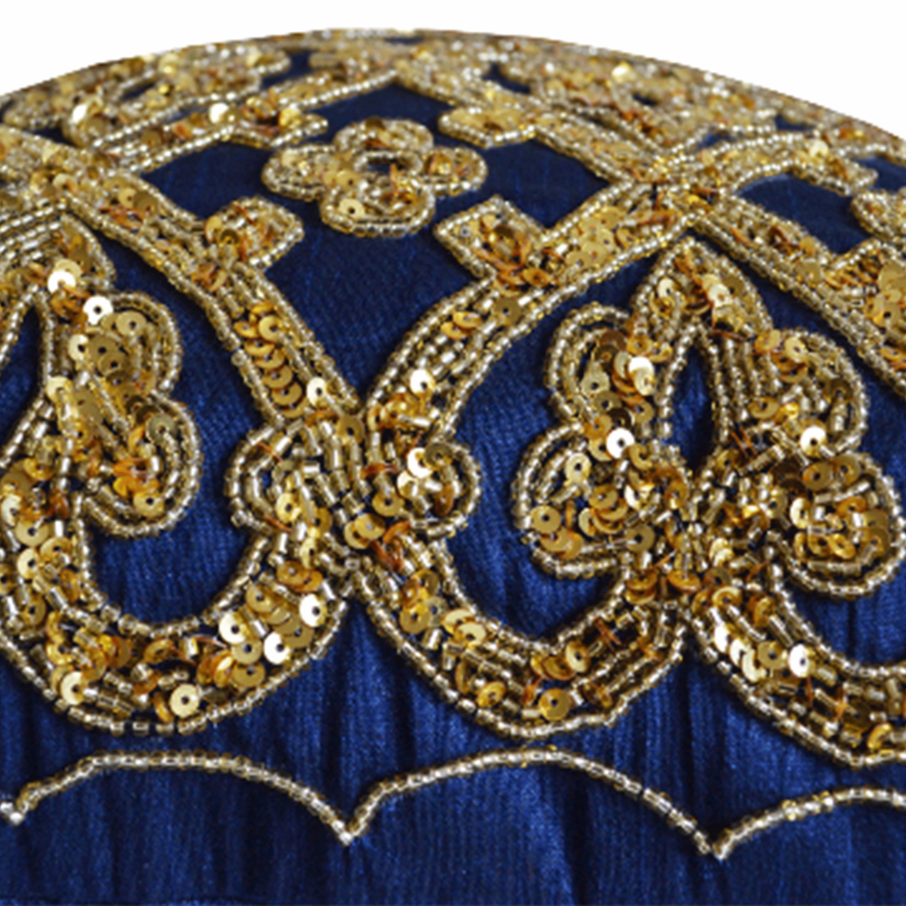 Navy Throw Pillow Cover with Exquisite Gold Sequin Beads Embroidery