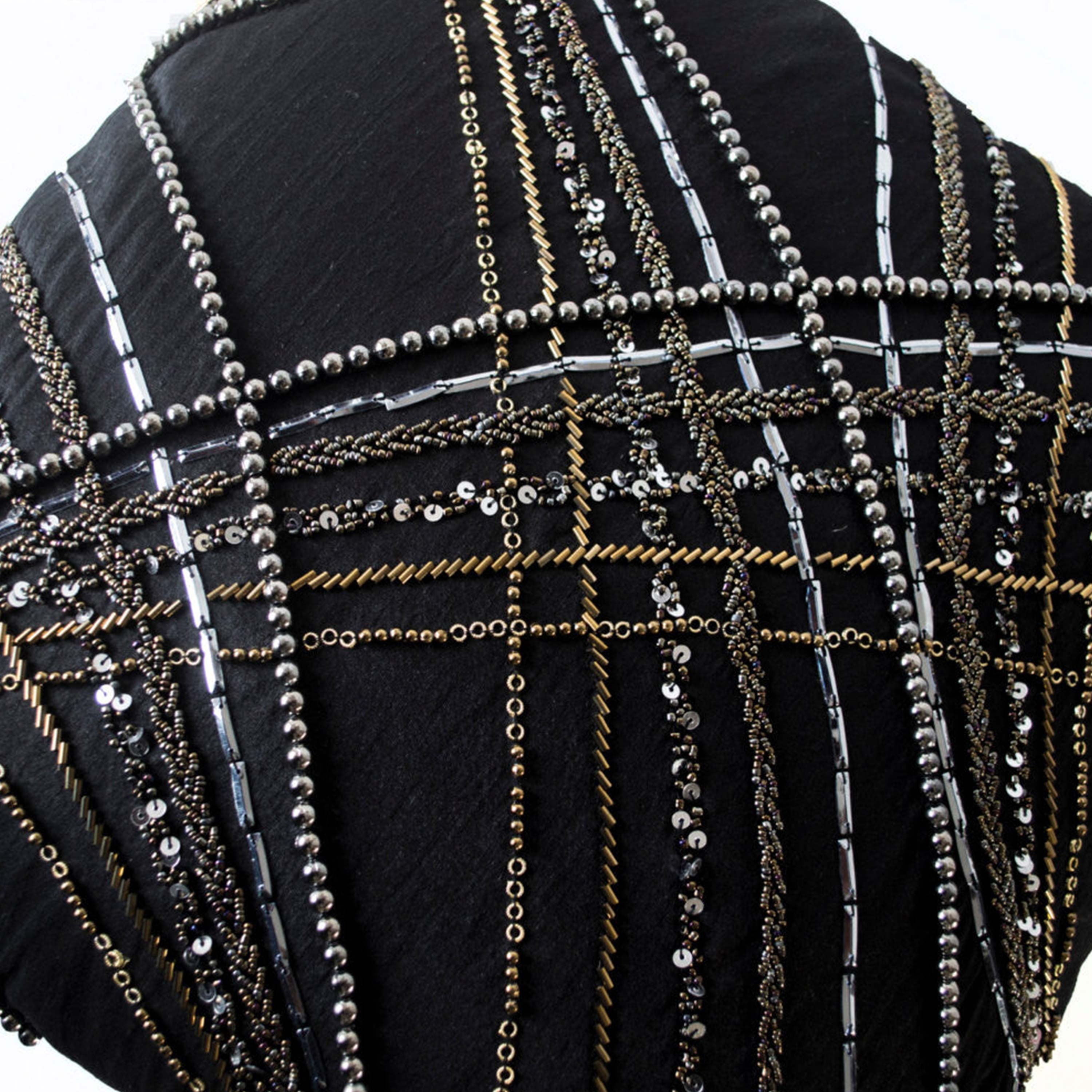 Throw Pillow Covers in Black with Intricately Crafted Geometric Contemporary Design-Sequin Decorative Pillow -Modern Pillowcases -Gift 16x16