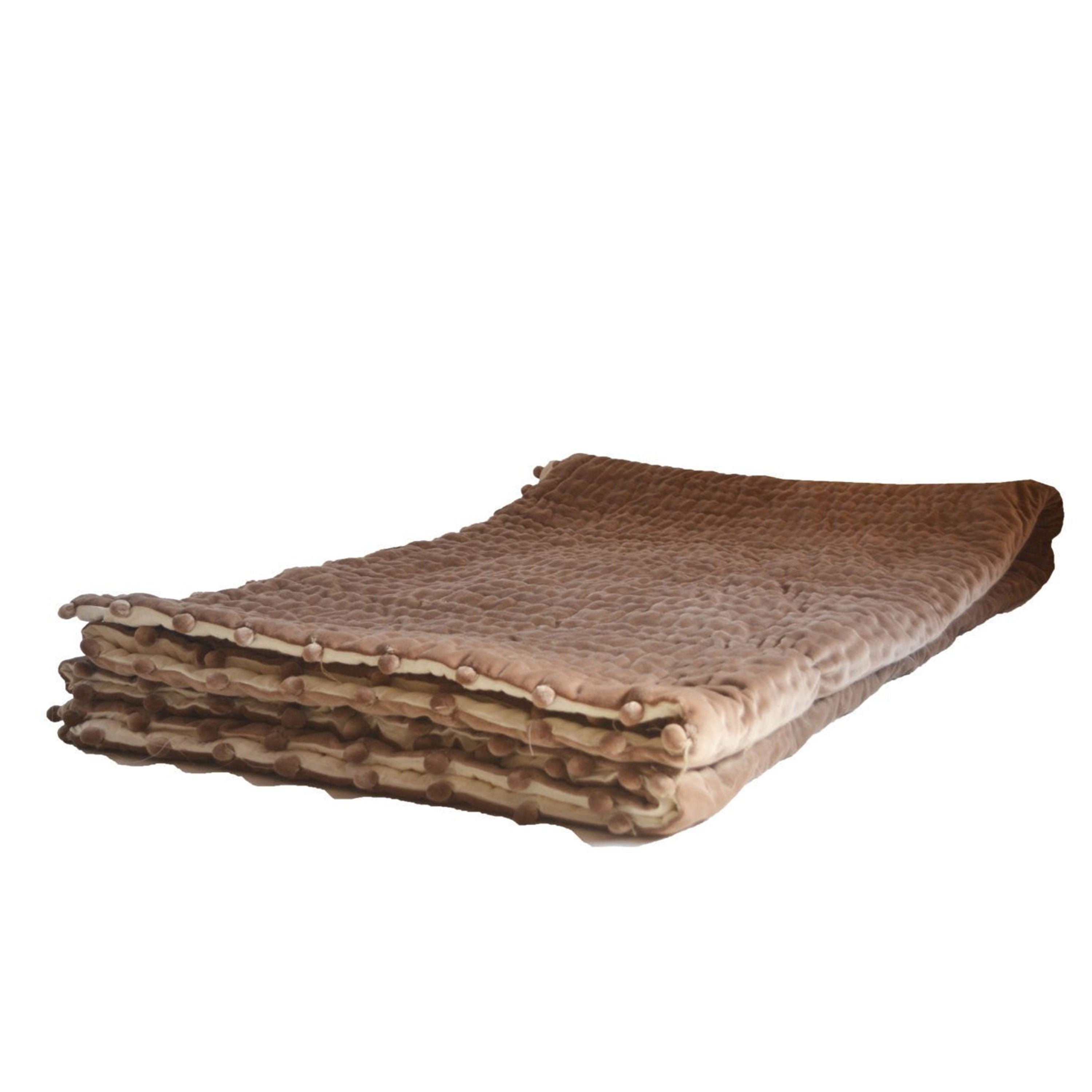 Taupe Ivory Soft Velvet And Cotton Pick Stitch Quilt