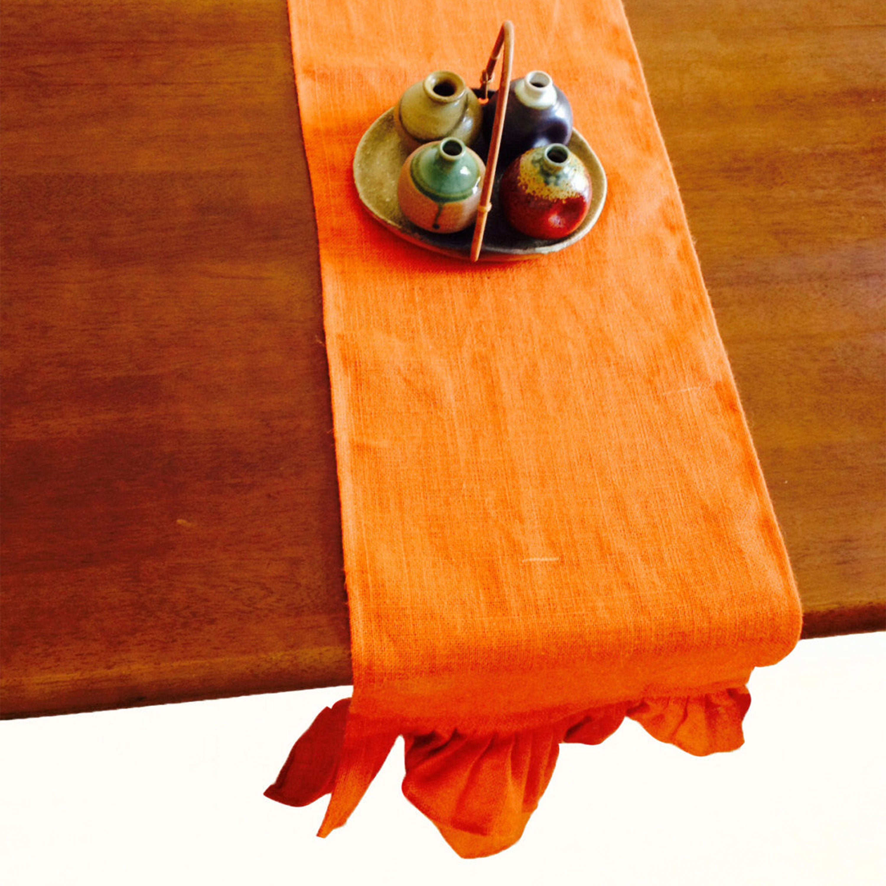 Orange Ruffled Burlap Table Runner -Ruffled Runner -Natural Ruffles Runner -Thanksgiving -Table -Autumn -Dining -Entertaining -Party -Gift