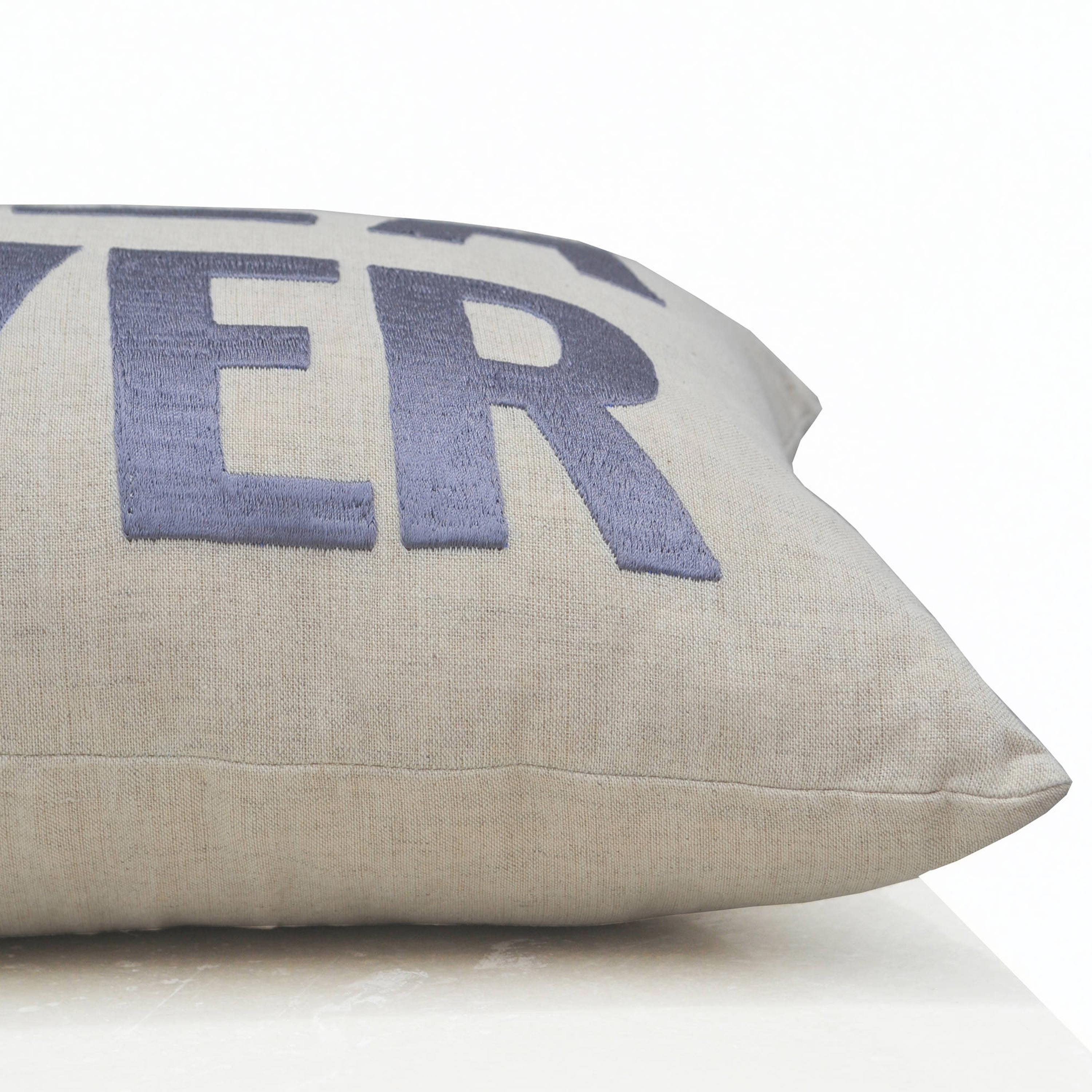 Pizza Slayer Hand Embroidered Ivory Linen Throw Pillow Cover, Decorative Custom Cushion Cover