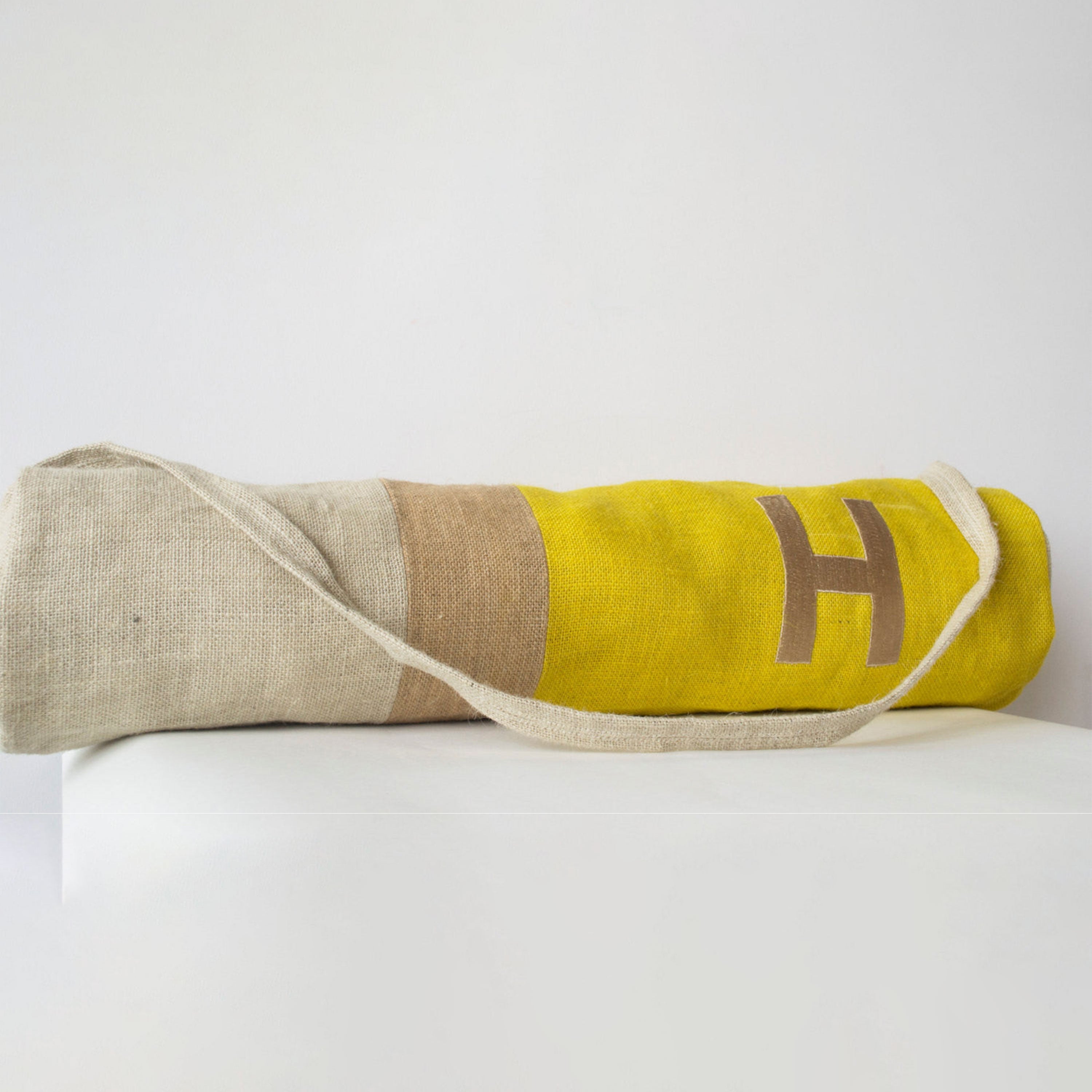 Monogram Asana Yoga Bags Burlap Color Block Yoga Bag Sunshine Yellow Monogrammed Tote
