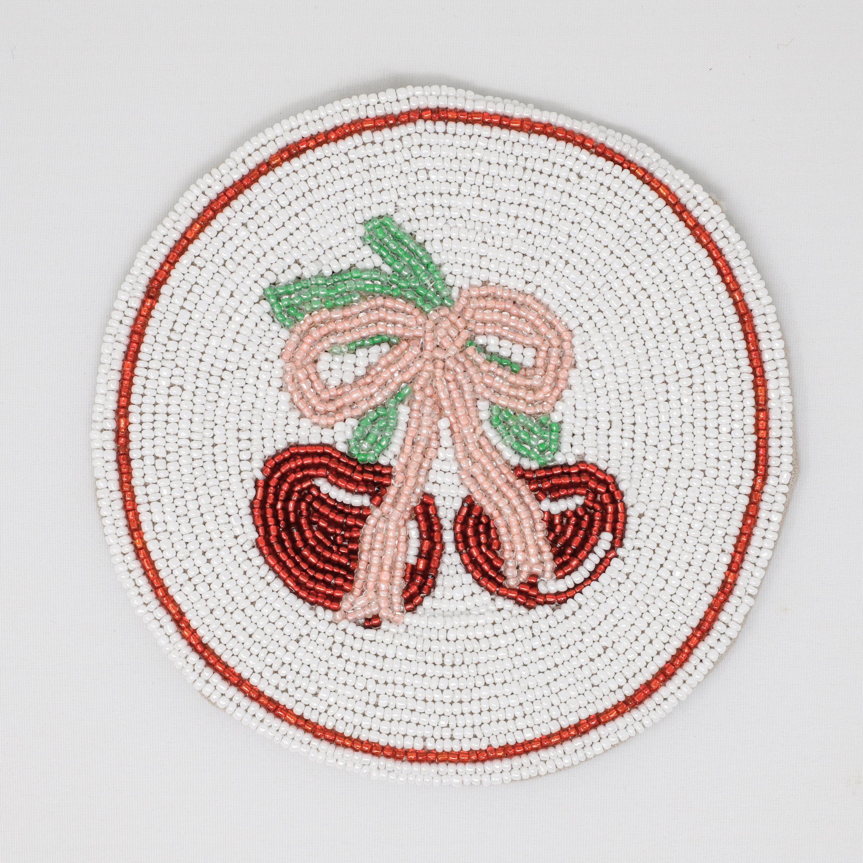 Set of 6 Hand-Crafted Cherry & Bow Coasters | Cocktail Drink Coasters