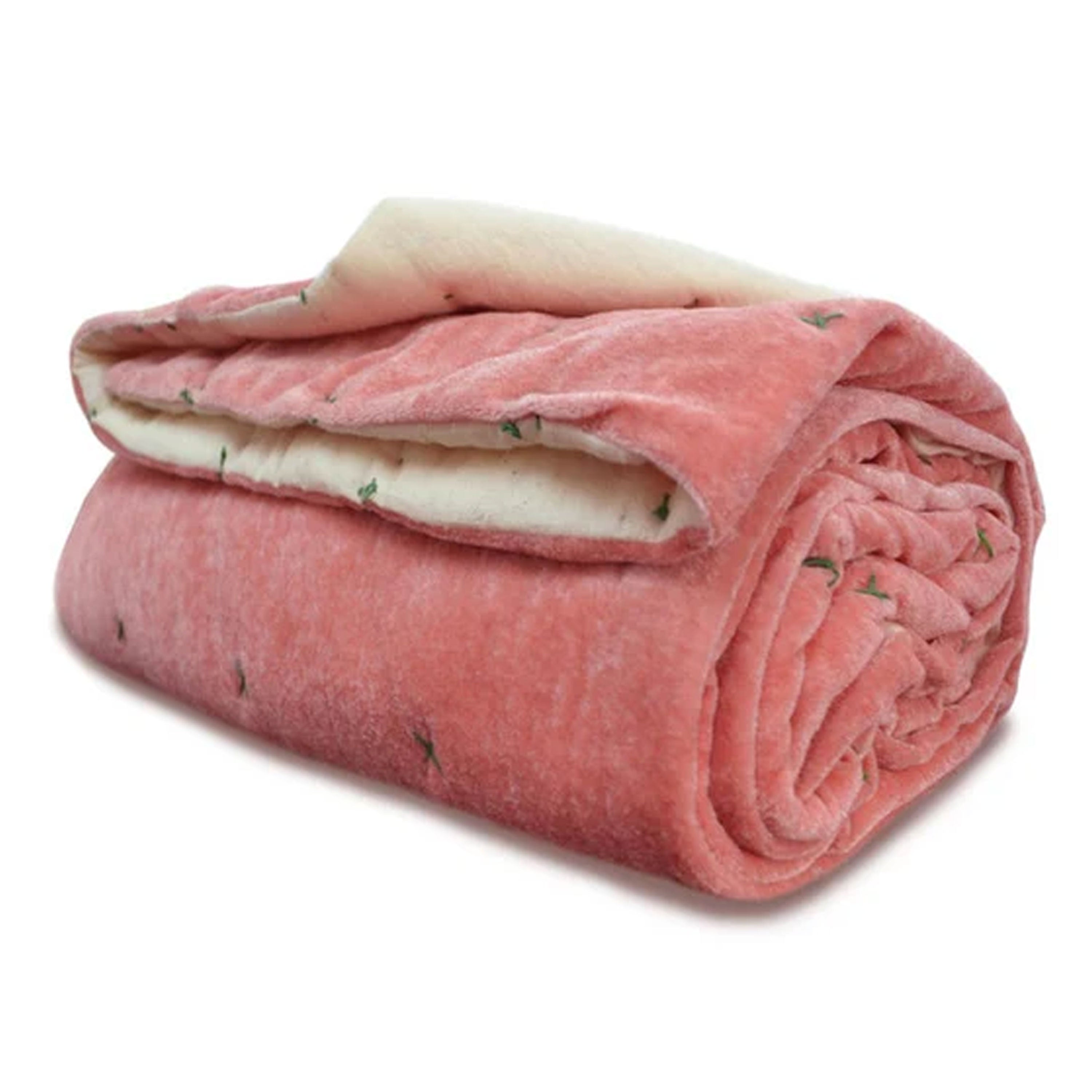 Handmade coral pink velvet quilt folded to show its plush thickness and fine stitching; perfect for minimalist or boho dorm room décor. Doubles as a Twin comforter or cozy throw for dorm beds and lounge spaces. Soft, breathable, and machine washable—crafted for the demands of college living.