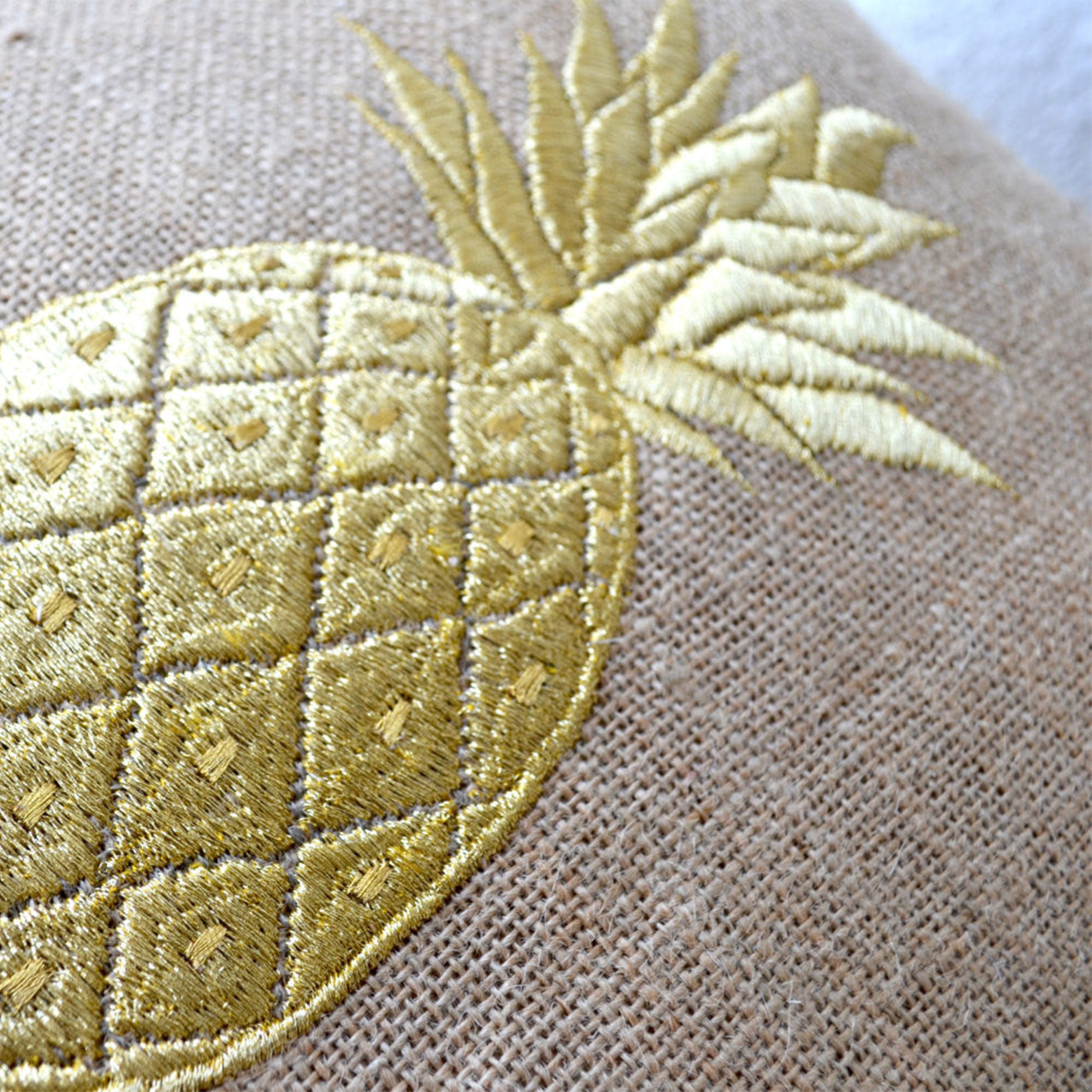 Gold Pineapple Embroidered Burlap Pillow Covers Modern Decor Chair Pillow