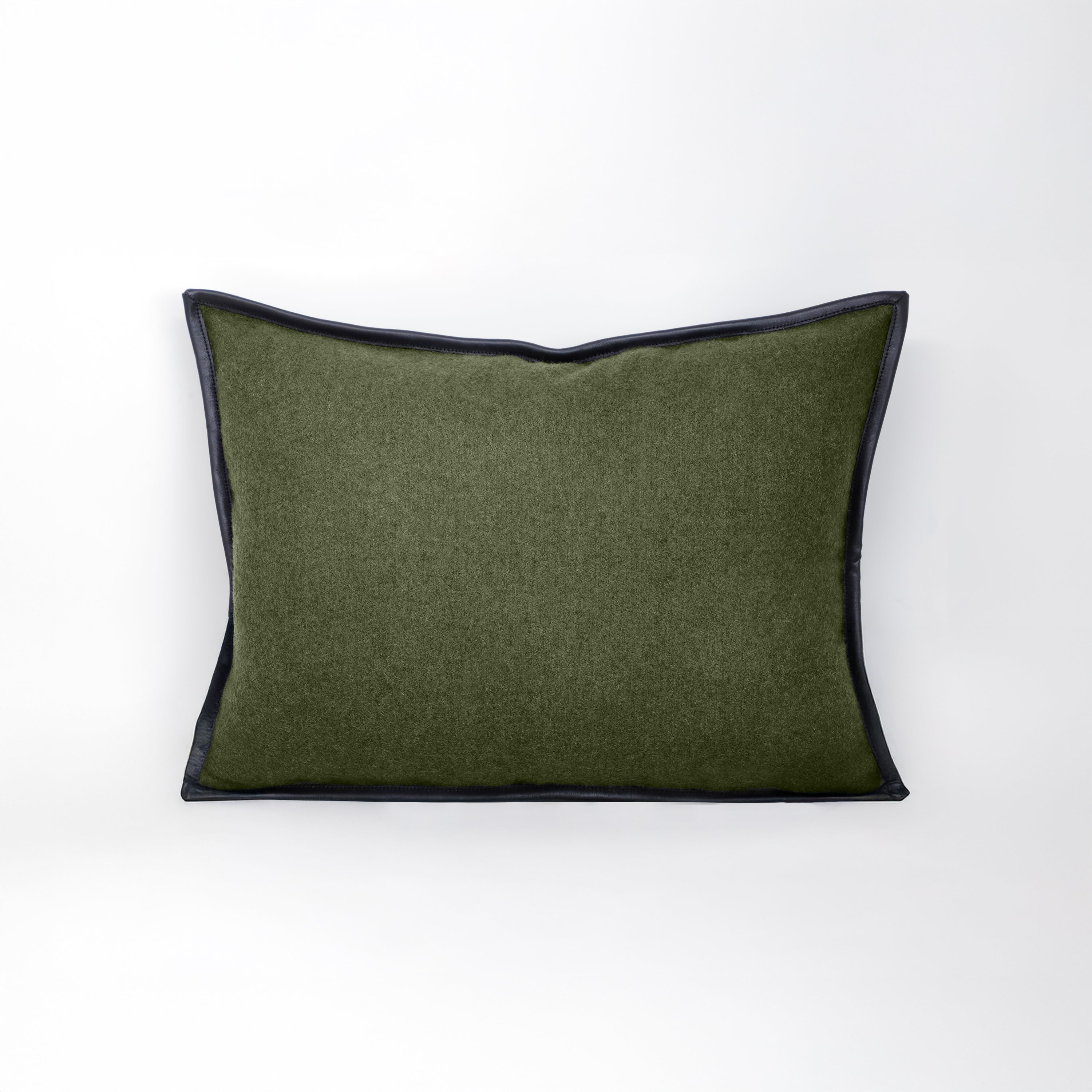 Olive Green Wool Felt Throw Pillow Cover with Genuine Leather Trim