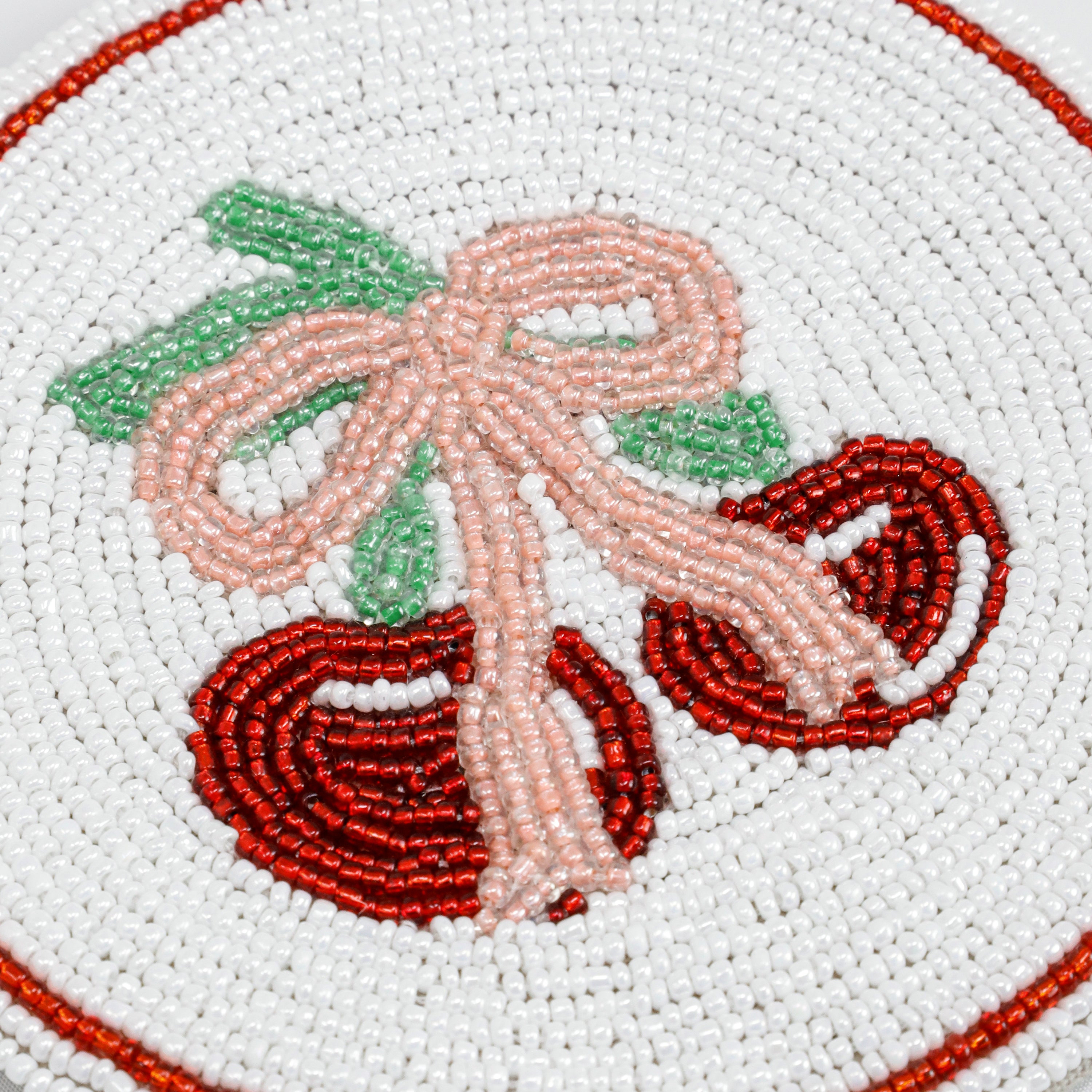 Set of 6 Hand-Crafted Cherry & Bow Coasters | Cocktail Drink Coasters