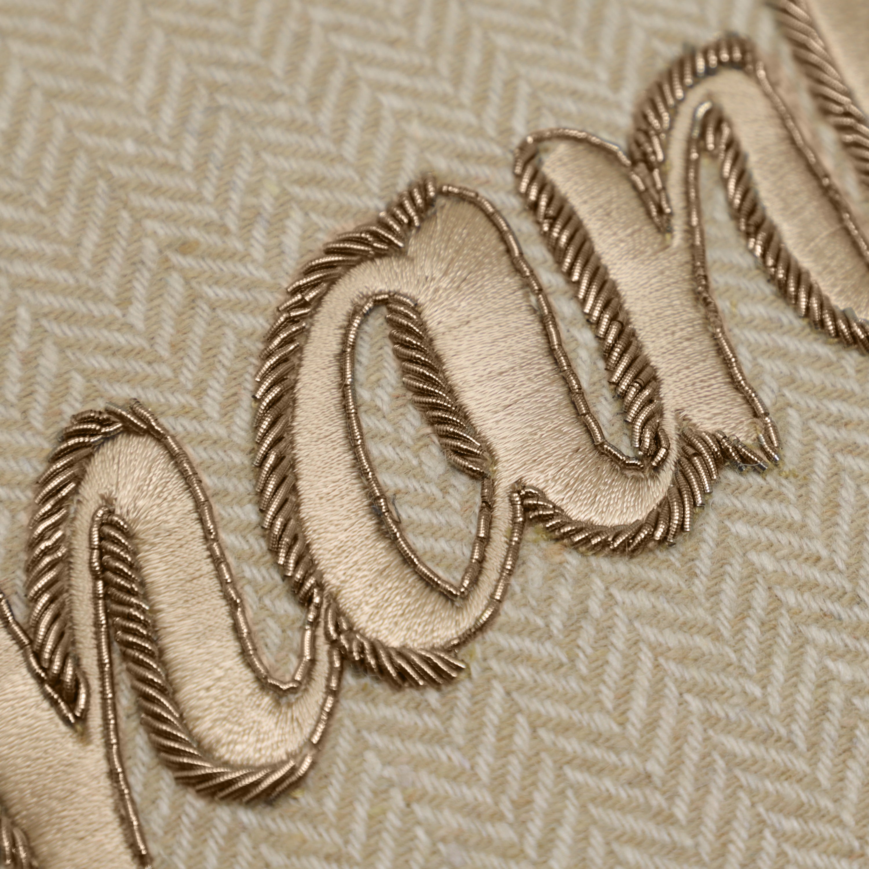 Thankful Pillow Cover on Wool Beige Chevron