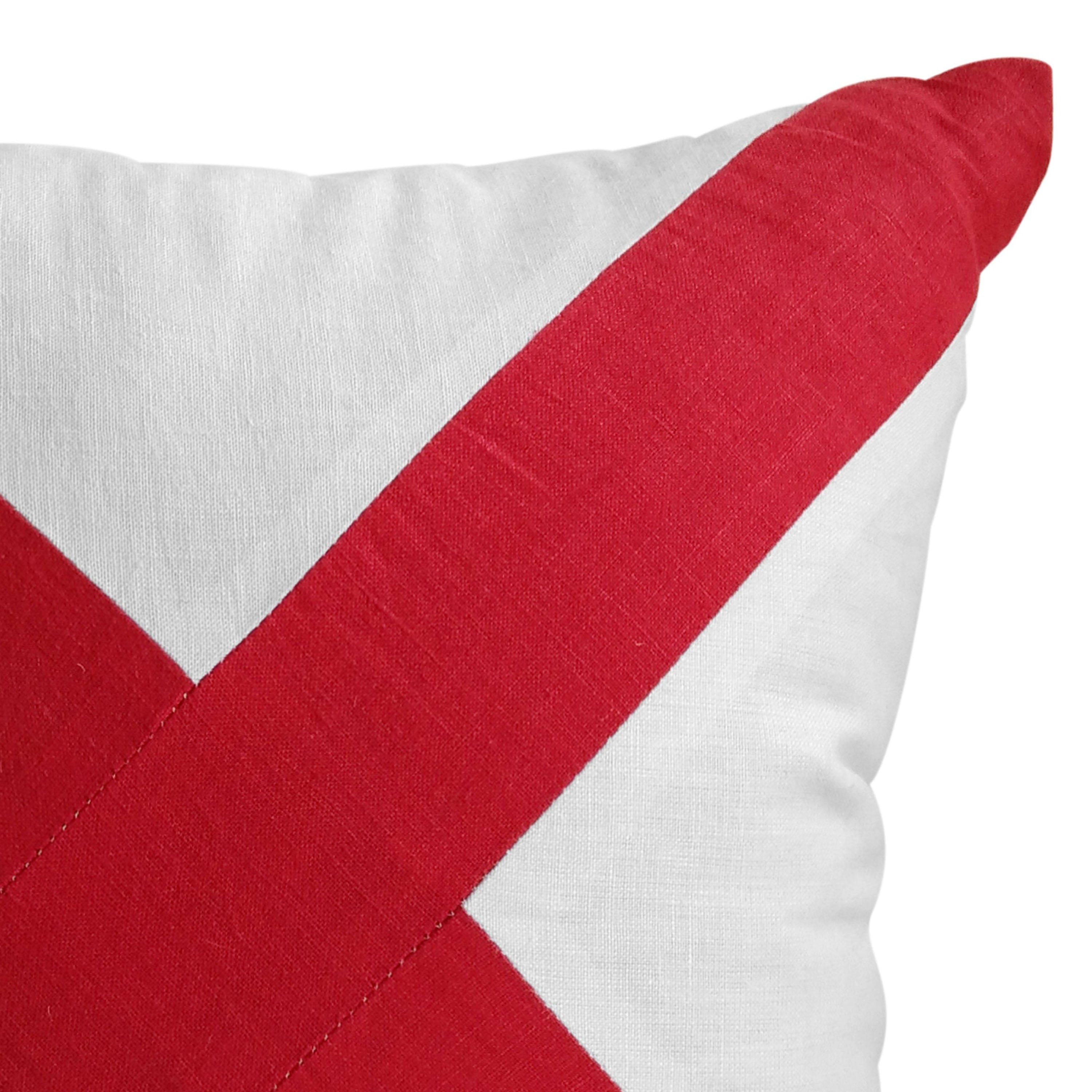 Cross Pillow Cover, Red White Pillow, Nautical, Yacht Decor, Linen Pillowcase
