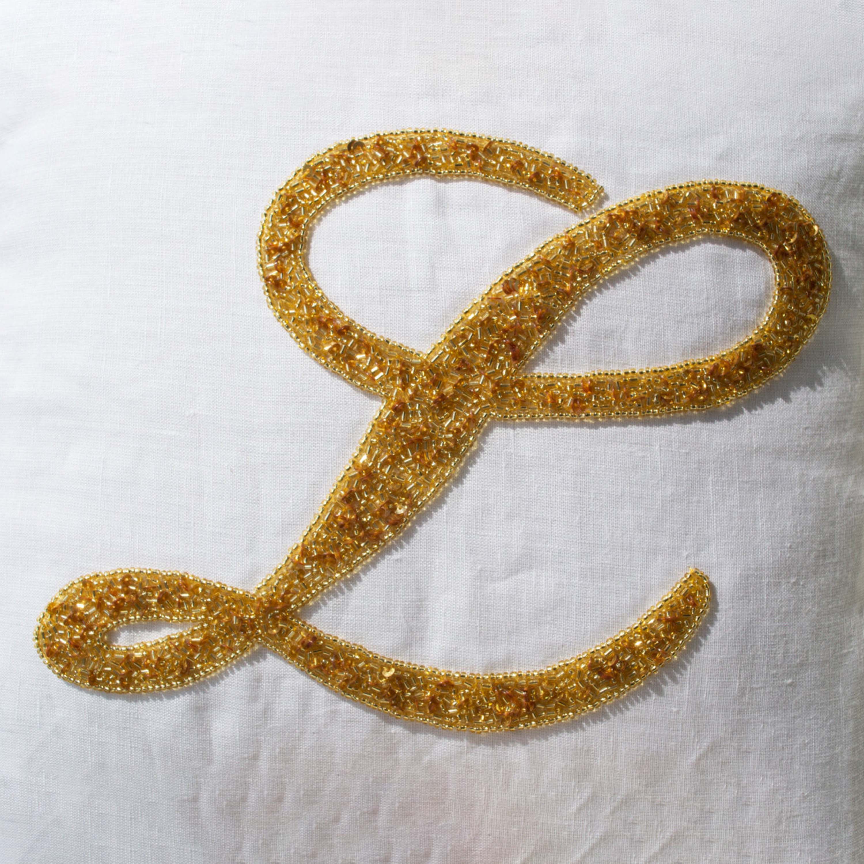 Custom Monogram Sequin Throw Pillow Cover On Linen