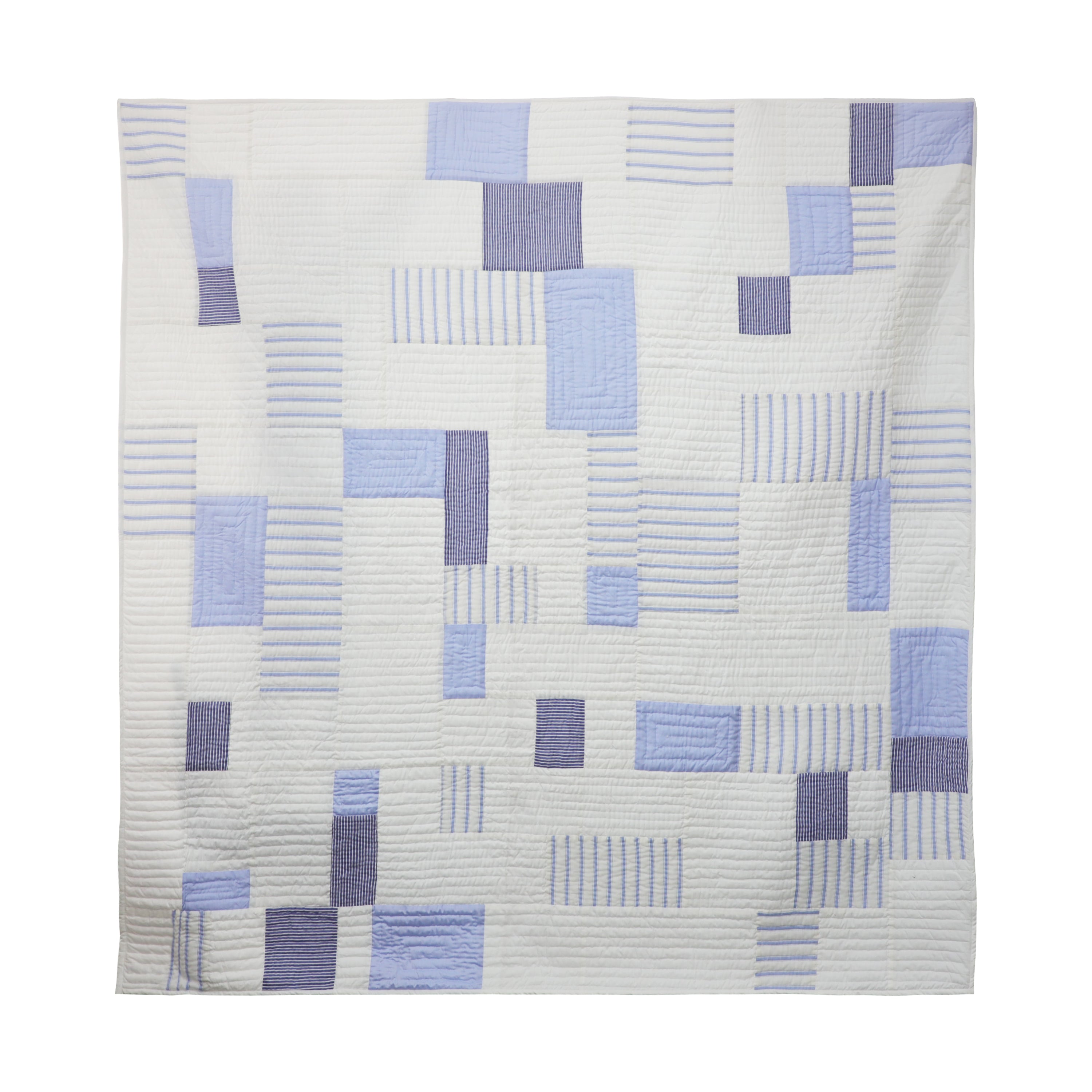Handcrafted blue white striped quilt – lightweight, custom-size comforter for kids and dorm rooms.