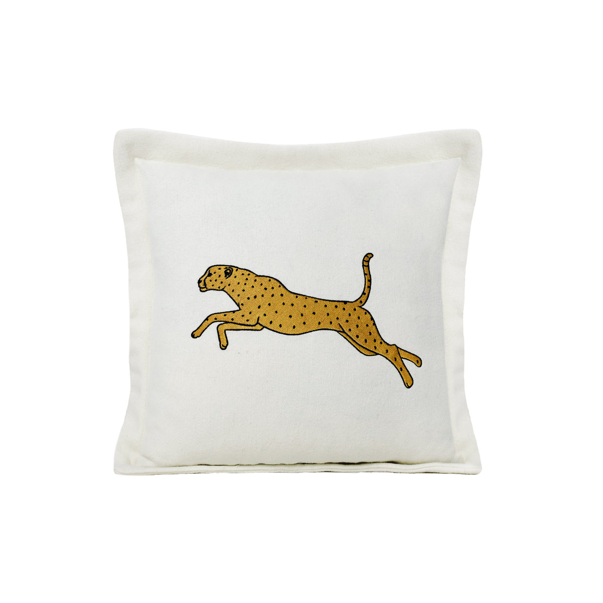 Ivory Wool Pillow With Leopard Embroidery, Animal Cushion Covers
