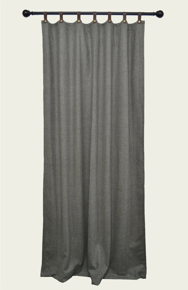 Gray Chevron Leather Tab Wool Curtain