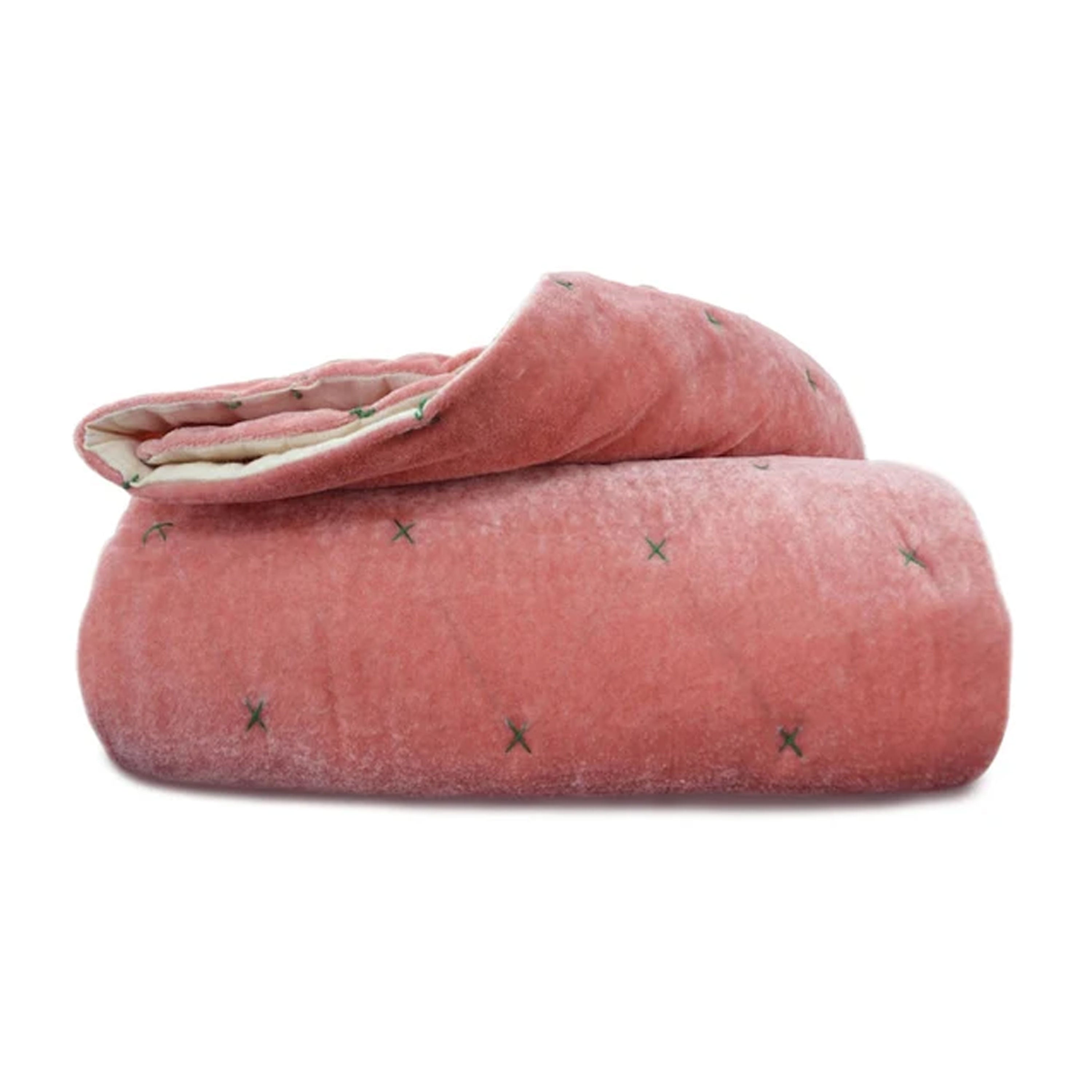 Custom light coral velvet quilt with detailed pick stitching, offering a soft and elegant touch for girls’ dorm rooms. Ideal for Twin XL beds, pastel-themed bedding, and boho-inspired college décor. A stylish and cozy choice for back-to-school dorm essentials.