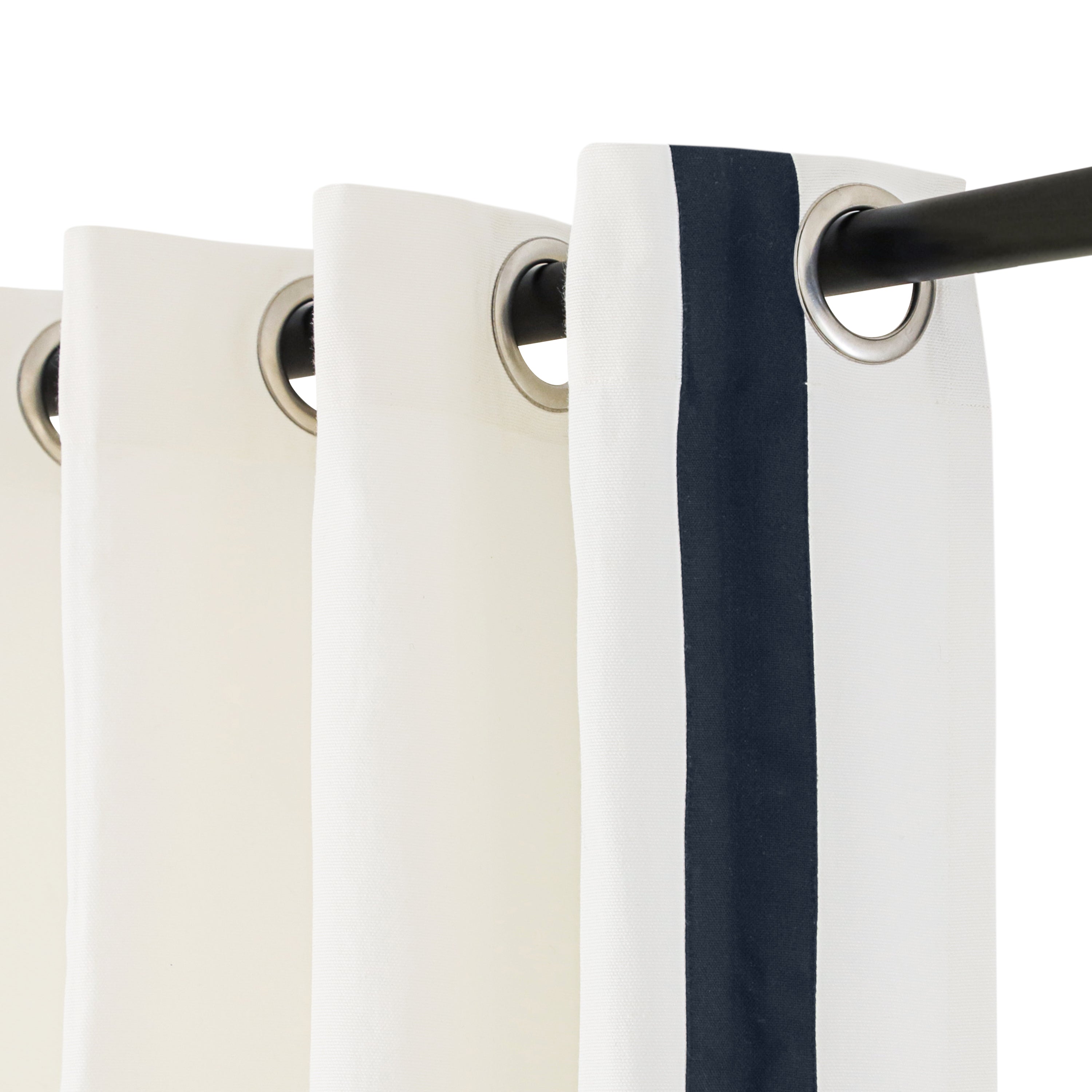 Ivory Cotton Shower Curtain with Navy Trim | Custom Extra Long or Extra Wide Shower Curtains