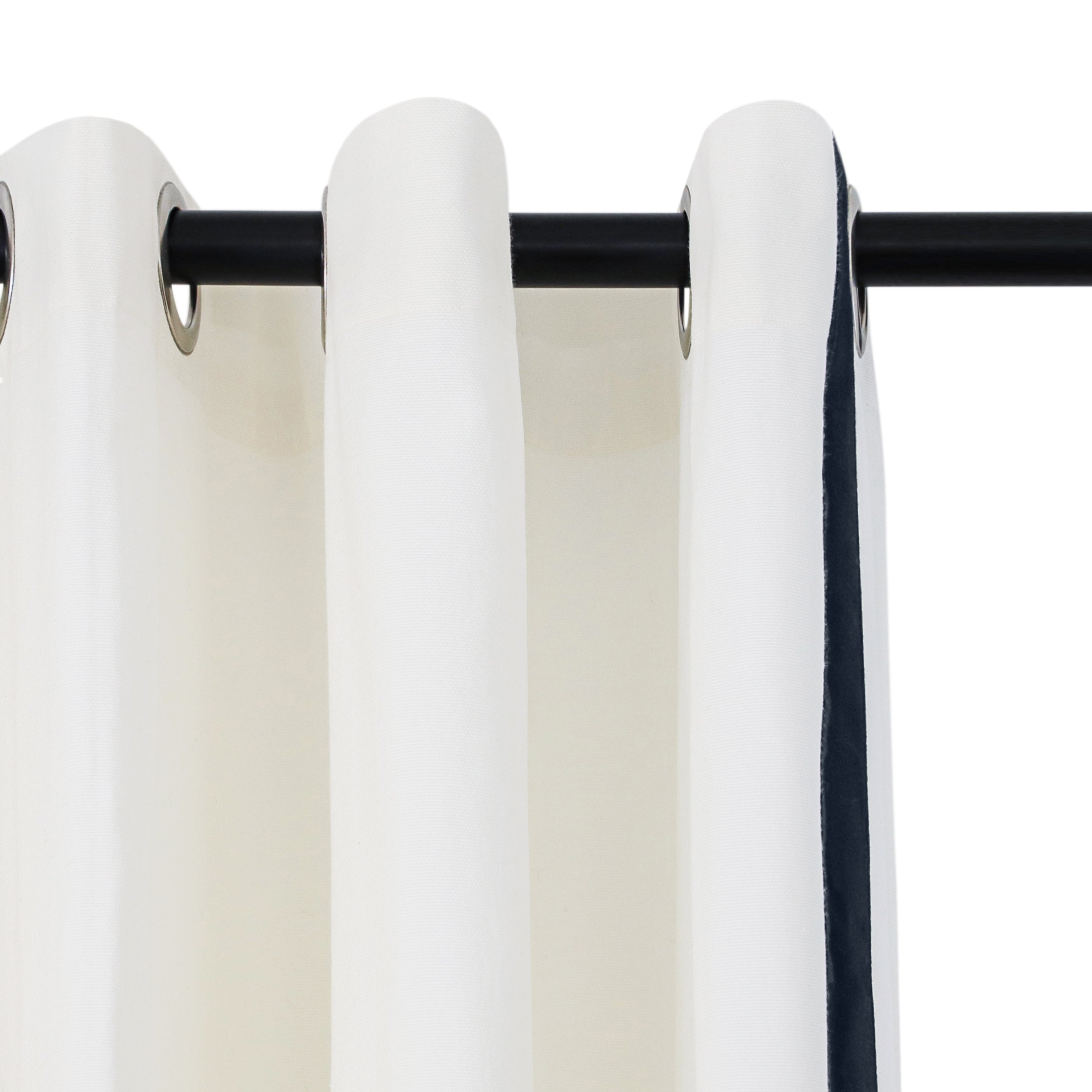Ivory Cotton Shower Curtain with Navy Trim | Custom Extra Long or Extra Wide Shower Curtains