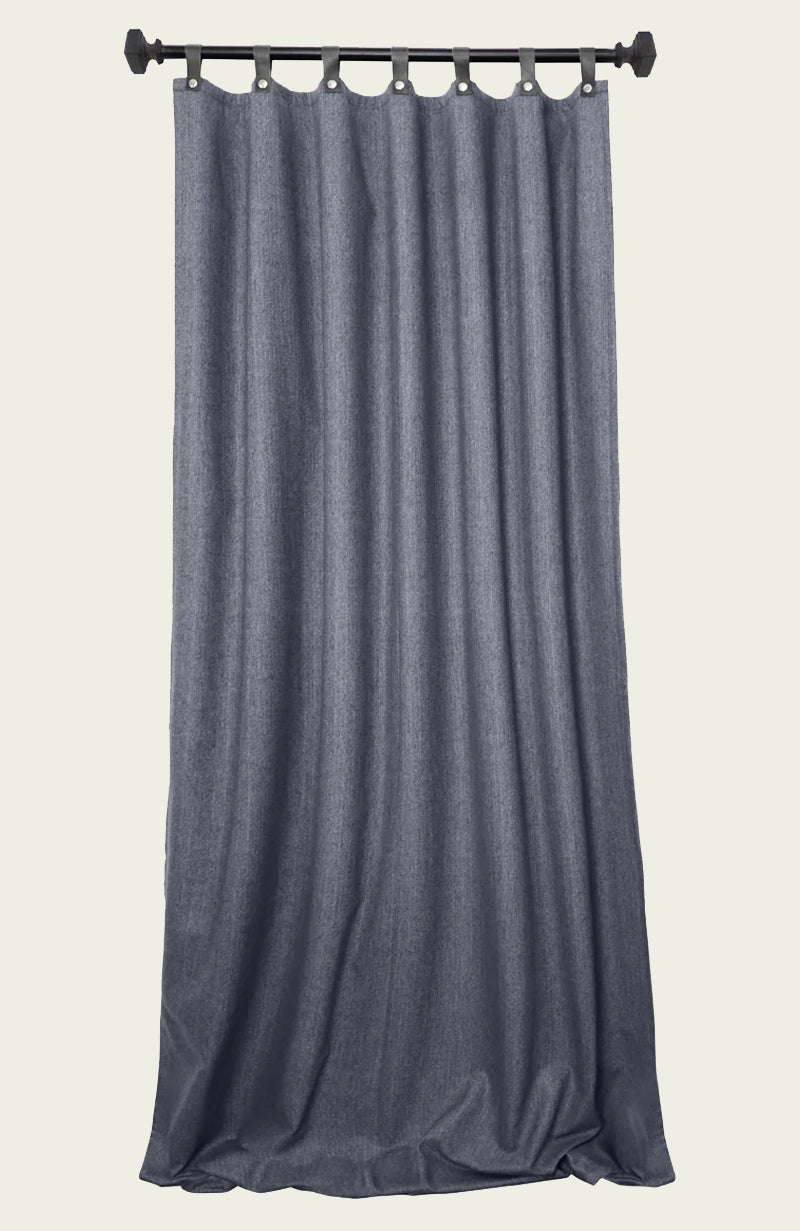 Navy Blue Wool Curtains With Leather Tabs